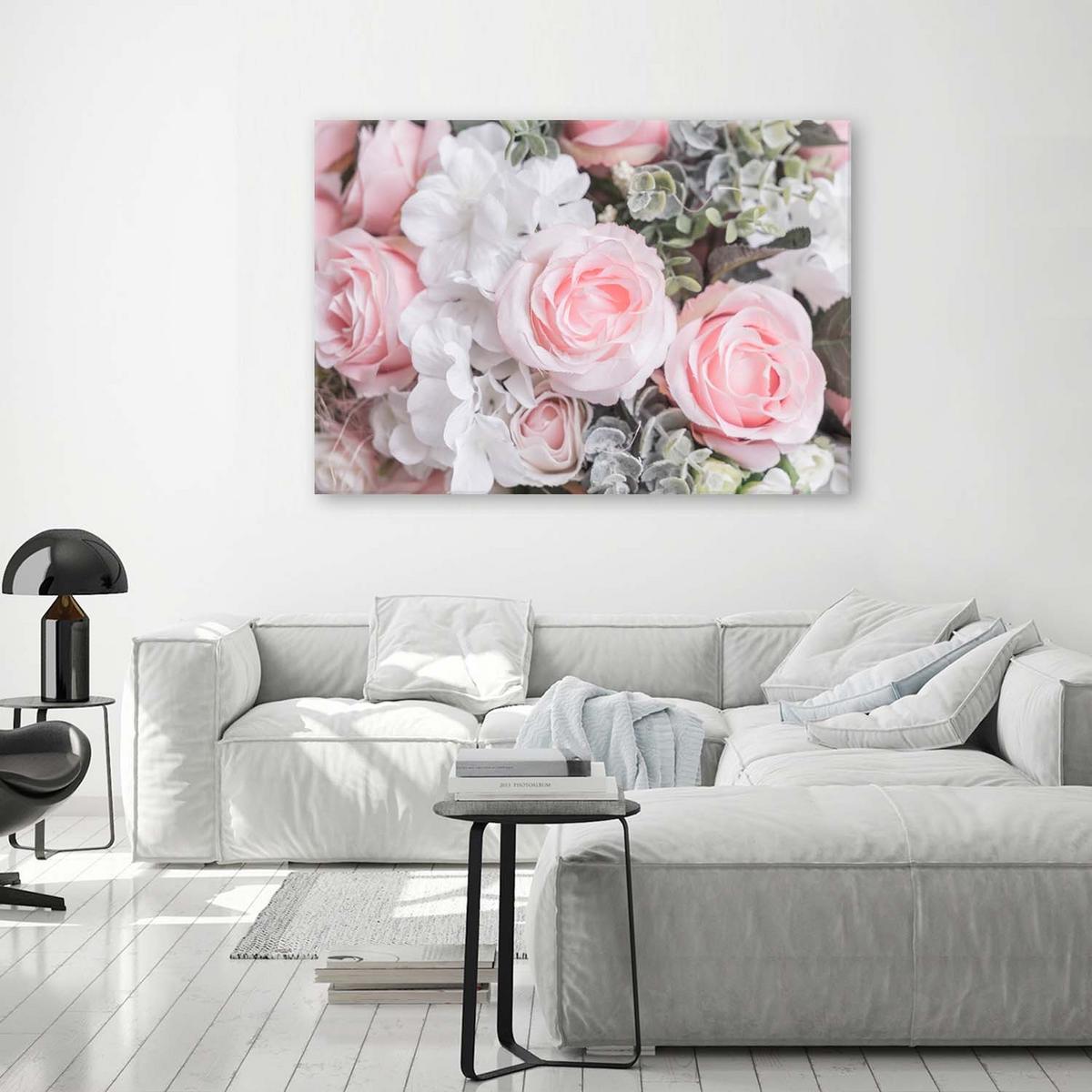 WANDBILD Rosa Rosen 100x70cm - Rosa, Textil (100/70cm) - Feeby