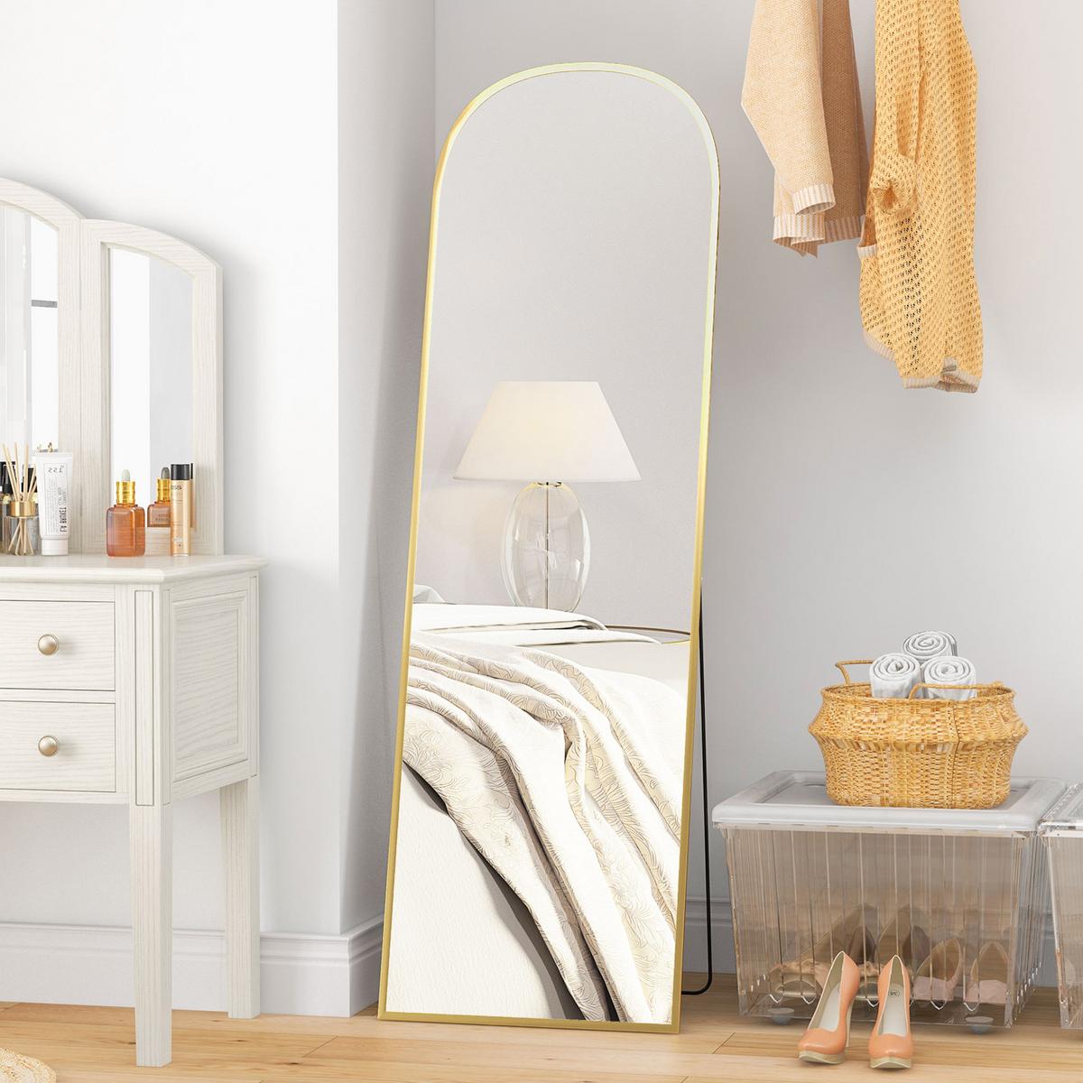 GANZKÖRPERSPIEGEL, 161,5 x 50 cm Wandspiegel mit Ständer für Wohnzimmer Gold - Goldfarben, Glas (50/161.5/1.5cm) - HOMCOM