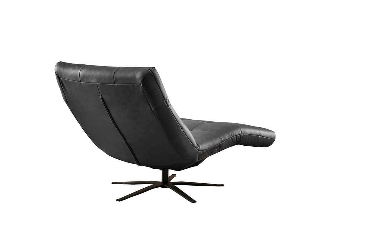 RELAXLIEGE LETICIA Schwarz Leder Drehbar (360°), Relaxfunktion - Schwarz, Leder/Metall (82/115/156cm) - KAWOLA