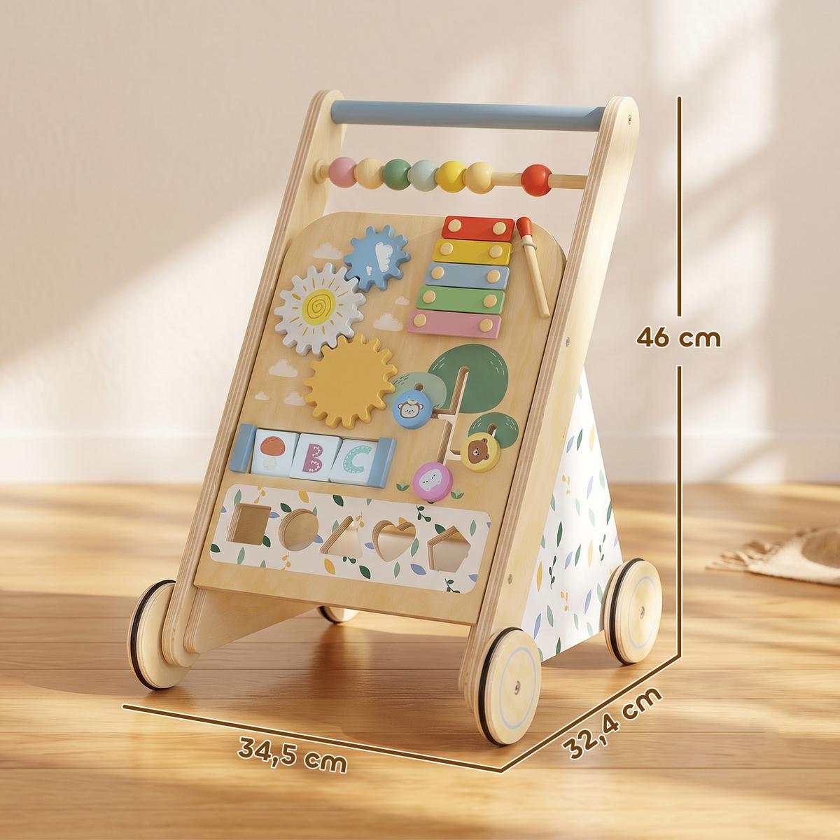 BABY-LAUFLERNWAGEN Mehrschichtplatte Kautschukholz Naturholz Weiß - Naturfarben, Holz (32.4/46/34.5cm) - AIYAPLAY