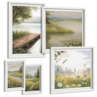 BILDER SET 5er Set - 50x50 cm & 20x30 cm & 40x60 cm Weißer Rahmen - Zitronenblumen aus der Küstenstadt - Weiß, Kunststoff (40/60cm) - TULUP