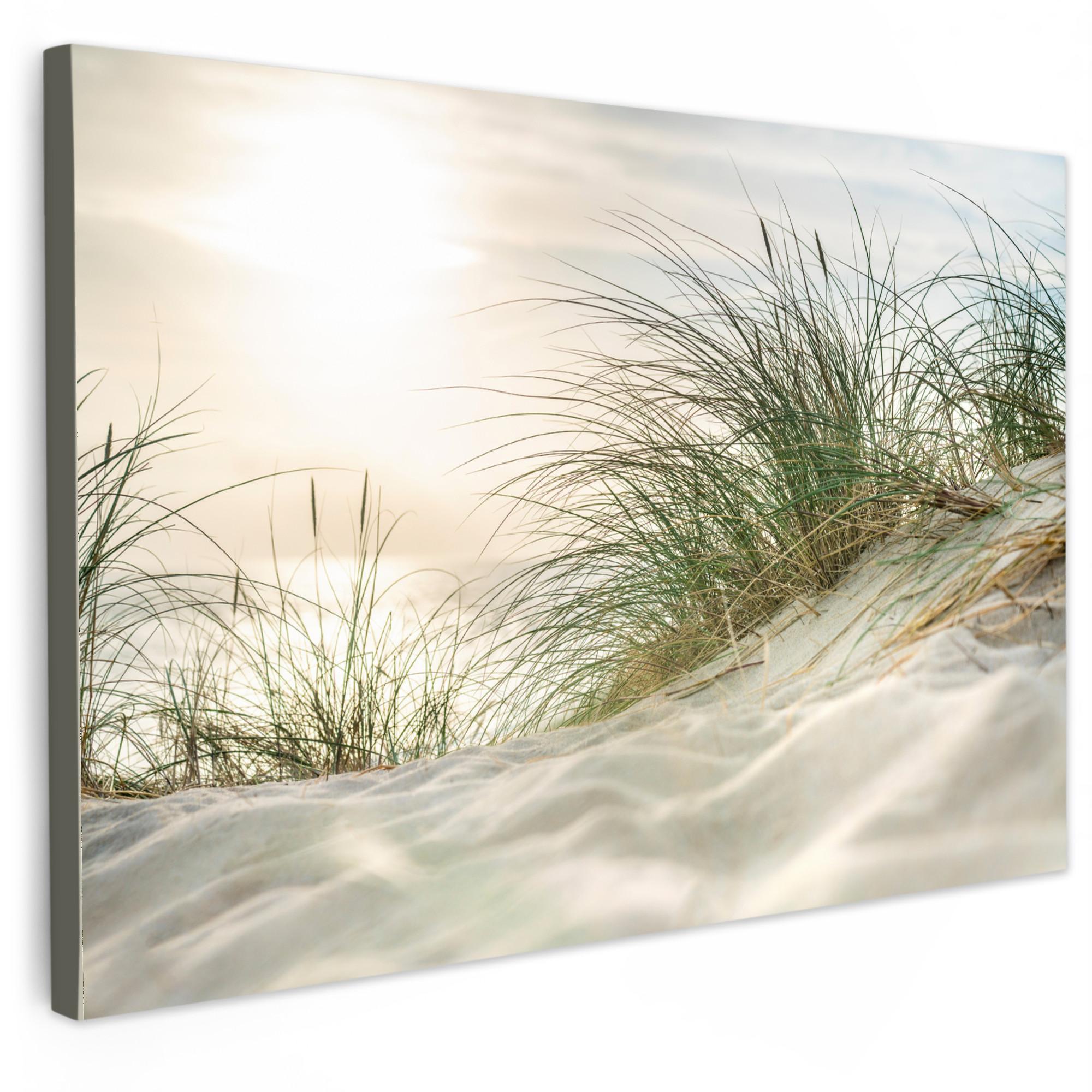 LEINWANDBILD Dünen mit Strandhafer in der Sonne des Nationalparks Schleswig-Holsteinisches Wattenmeer Wohnzimmer Groß 120x80 cm - Creme, Textil (120/80cm) - MuchoWow