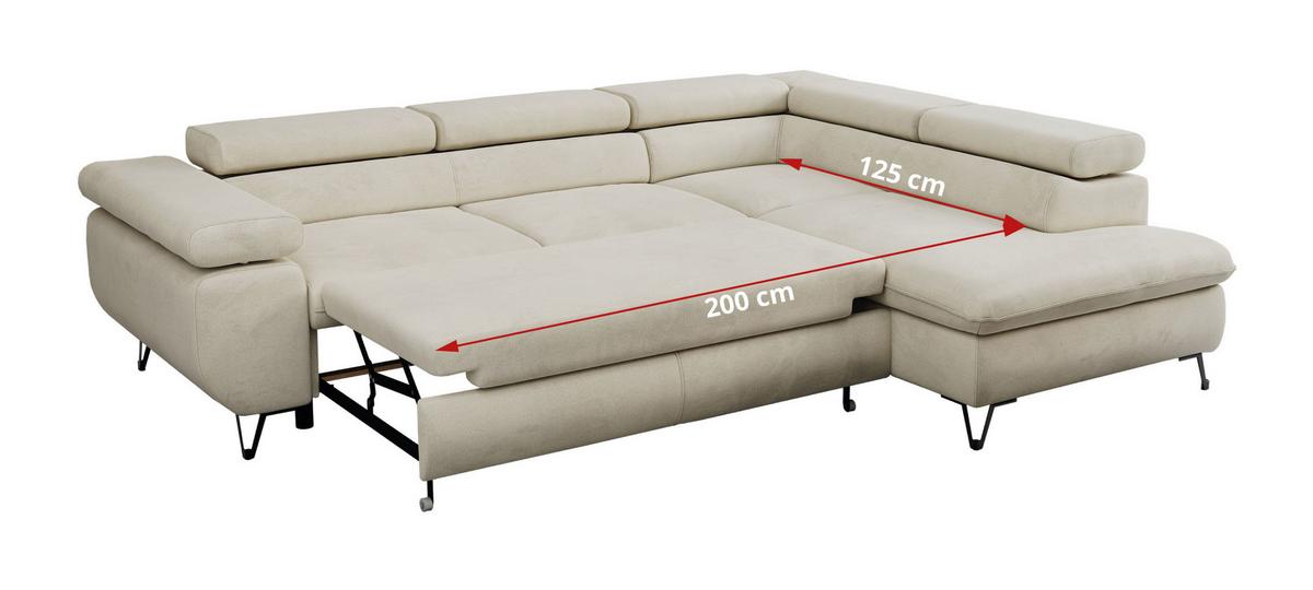 ECKSOFA PETER L Beige Velvet - Rechts Seite - Beige/Schwarz, Textil/Metall (273/208cm) - MKS