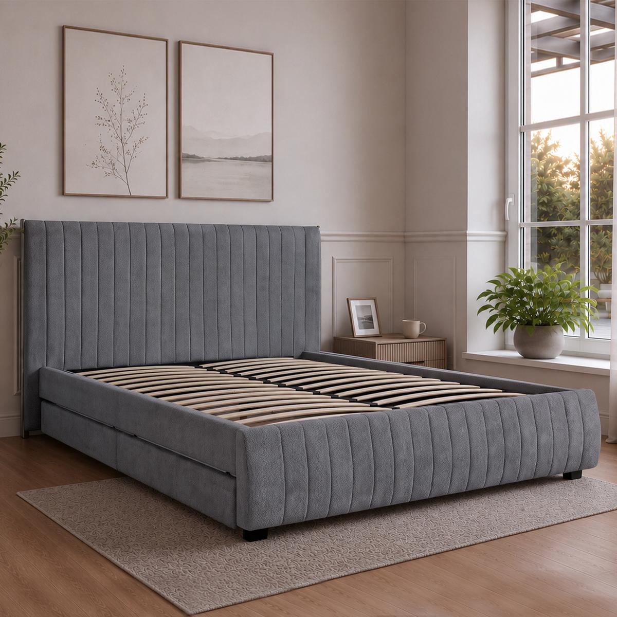 POLSTERBETT Calma mit 2 Bettkastenschubladen, ohne Matratze, 160x200 cm, Bouclé-Stoff, Dunkelgrau - Dunkelgrau, Textil (160/200cm) - Beautysofa