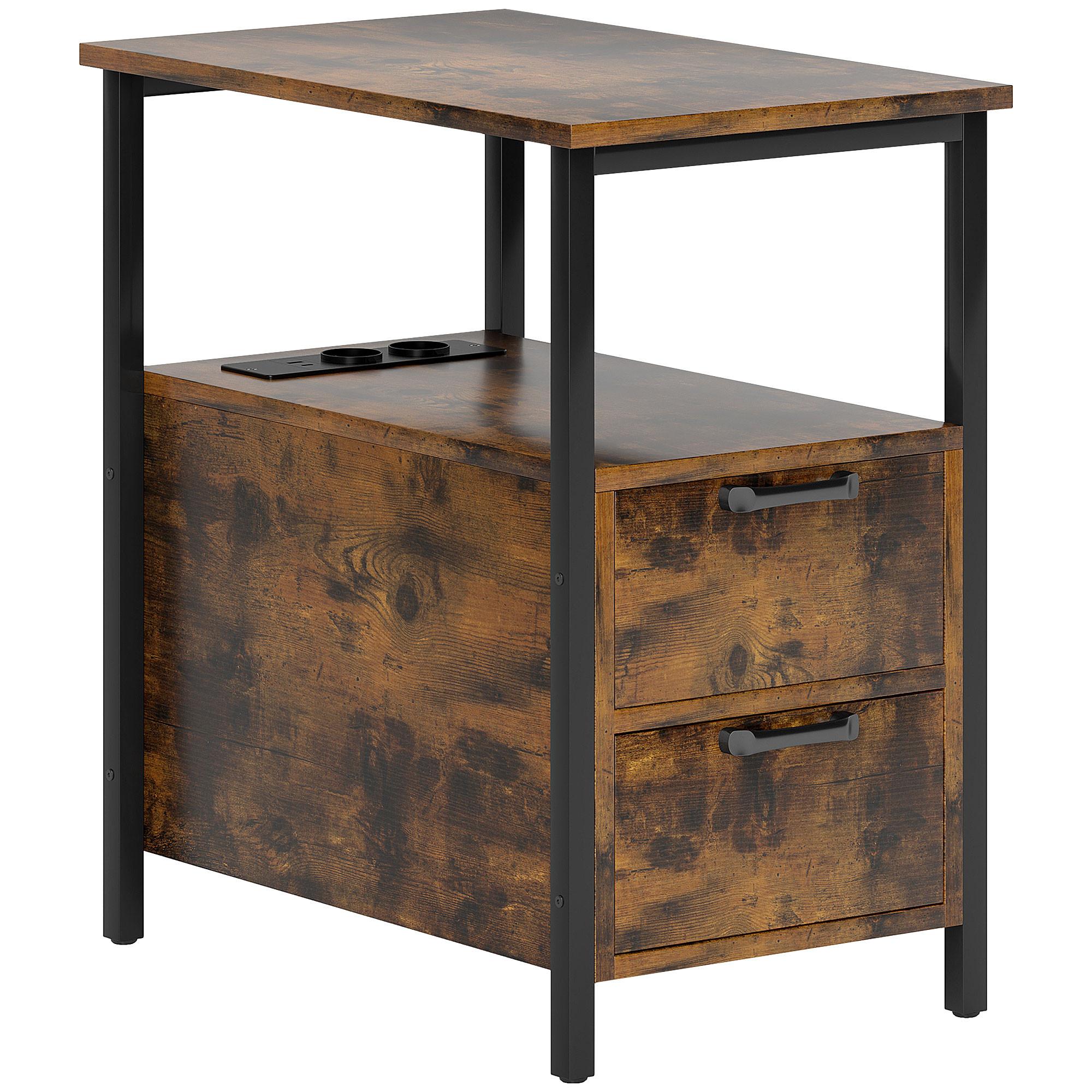 BEISTELLTISCH Couchtisch mit Aufladestation, USB-Anschlüssen und Steckdosen - Braun, Holzwerkstoff (55/35/58.5cm) - HOMCOM