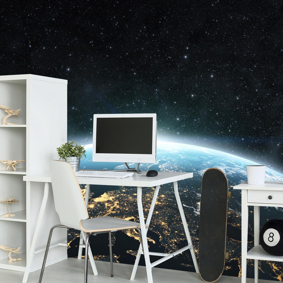 FOTOTAPETE für Wohnzimmer Erde Aus Dem Kosmos Planet 200x140 - Blau/Gelb, Papier (200/140cm) - Muralo