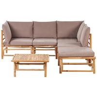 LOUNGE SET 5-Sitzer Bambusholz hellbraun 3-teilig Auflagen taupe Cerreto - Taupe, Holz - Beliani