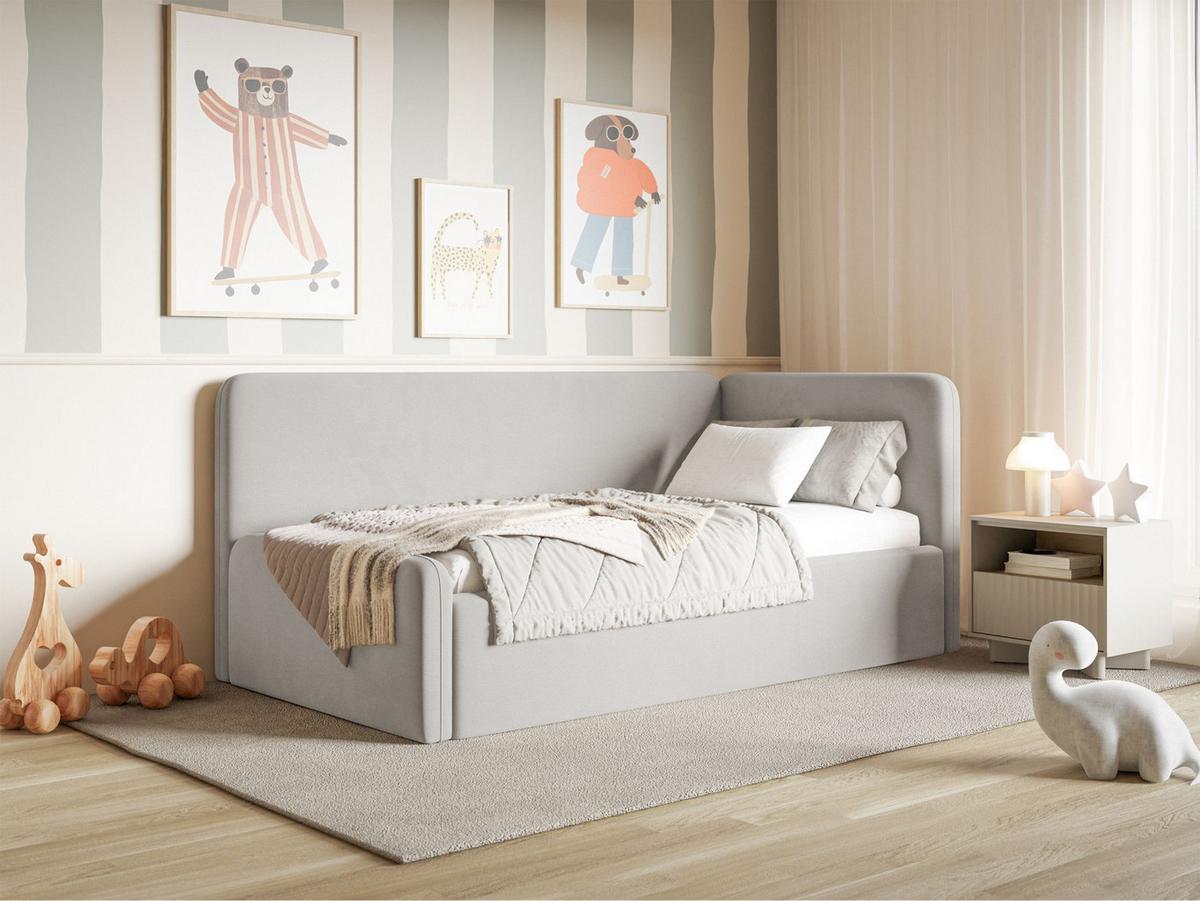 JUGENDBETT Fanko Samt Hellgrau 90x200 cm - Hellgrau/Schwarz, Kunststoff/Textil (90/200cm) - Selsey