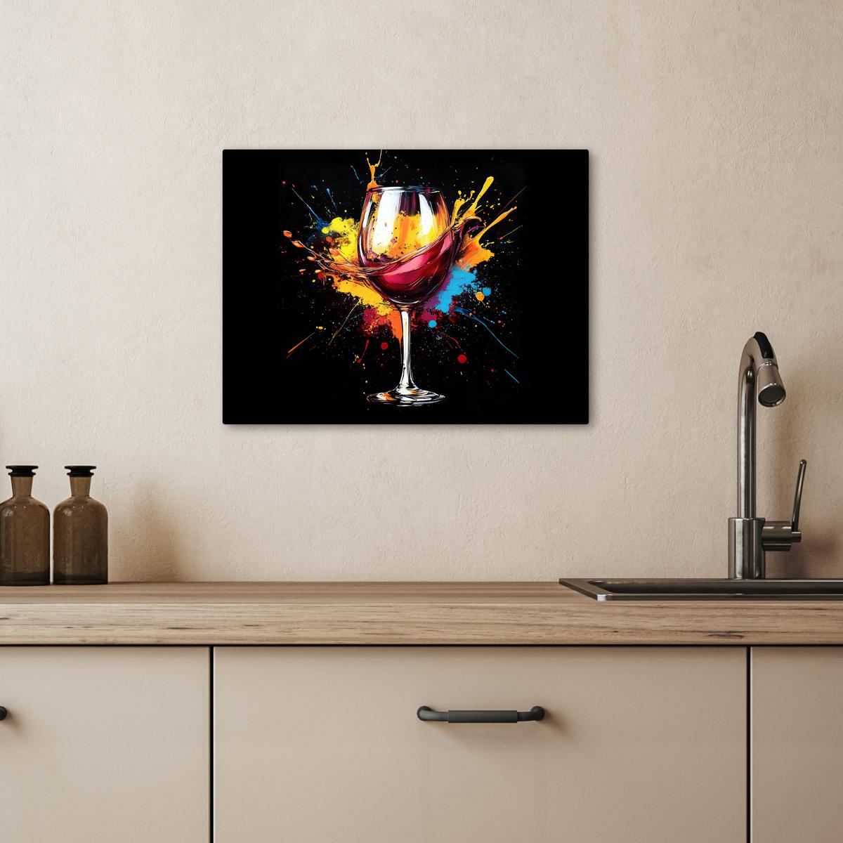 LEINWANDBILD Wein - Glas - Graffiti - Getränk - Rot - Farbe Wandbild 40x30 cm - Weinrot, Textil (40/30cm) - MuchoWow