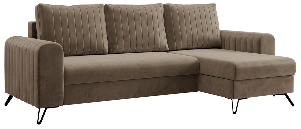 ECKSOFA Axel Velvet Braun - Schwarz/Braun, Textil/Metall (242/140cm) - MKS