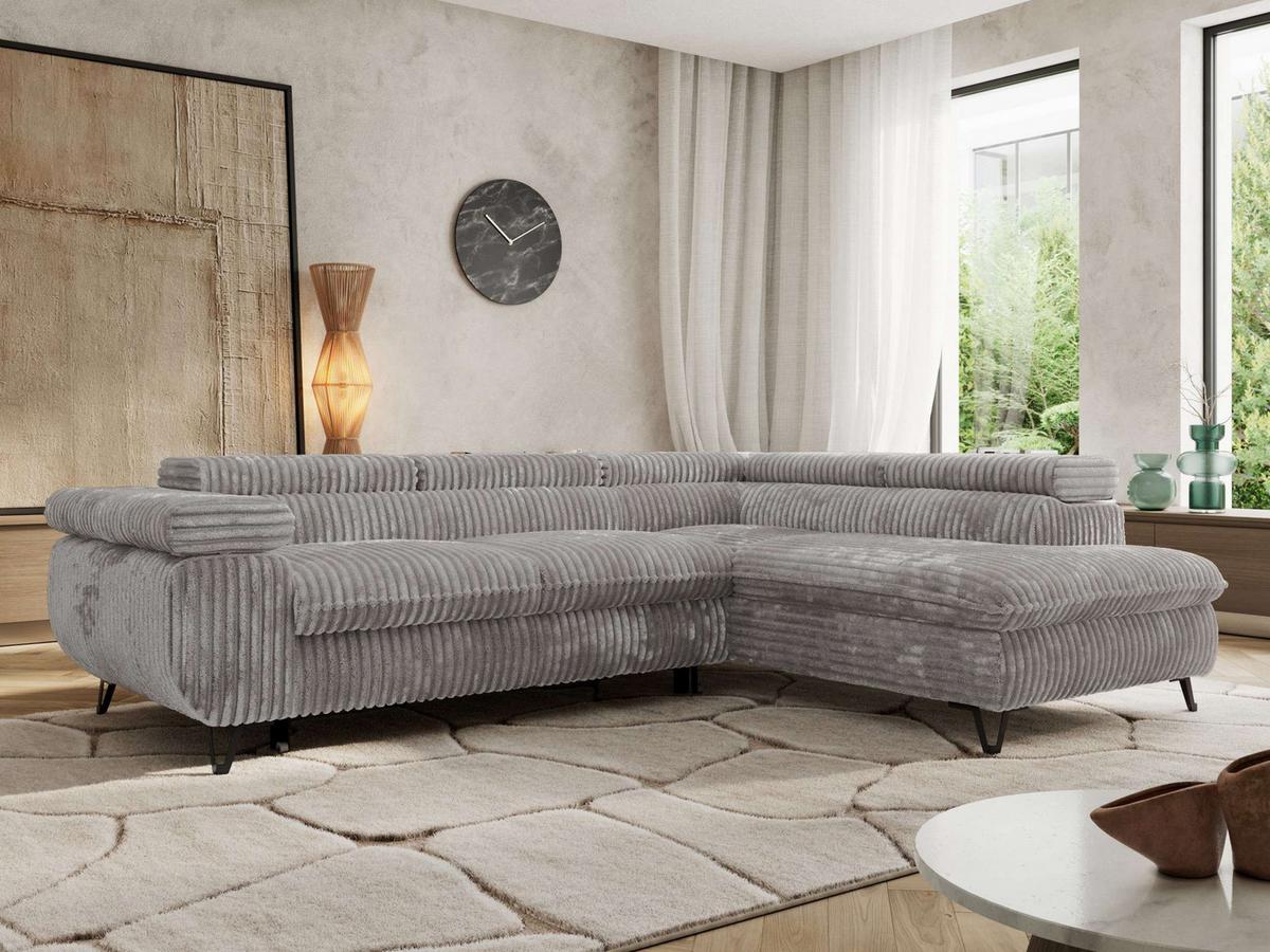 ECKSOFA PABLO L Hellgrau Cord - Rechts Seite - Hellgrau/Schwarz, Textil/Metall (273/208cm) - MKS