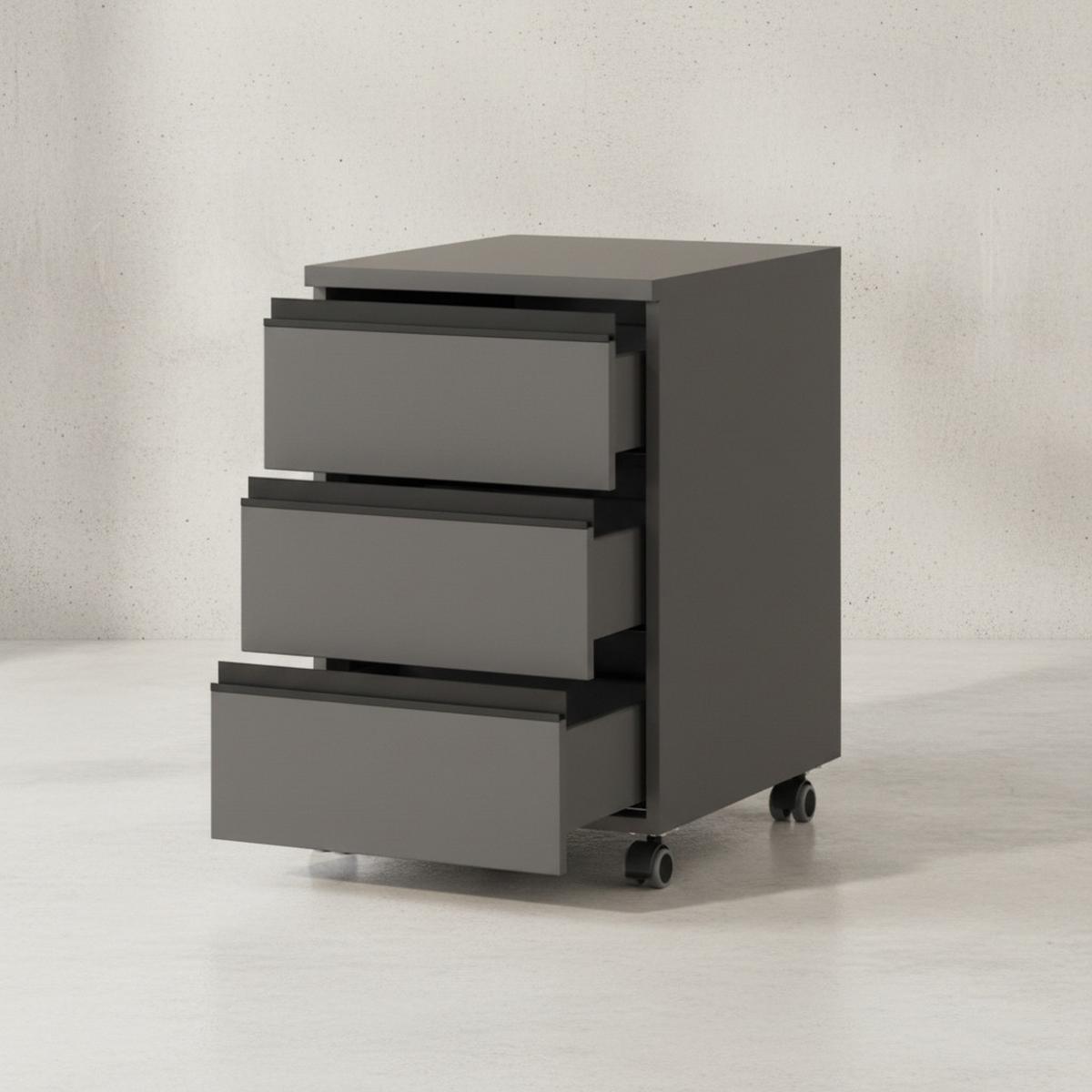 BÜROMÖBEL Set 2-teilig | Schreibtisch 140x80cm & Rollcontainer Graphit | Einstellbar 68-91 cm & Soft-Close - Schwarz, Holzwerkstoff/Metall (80/195/91cm) - KADIMA DESIGN
