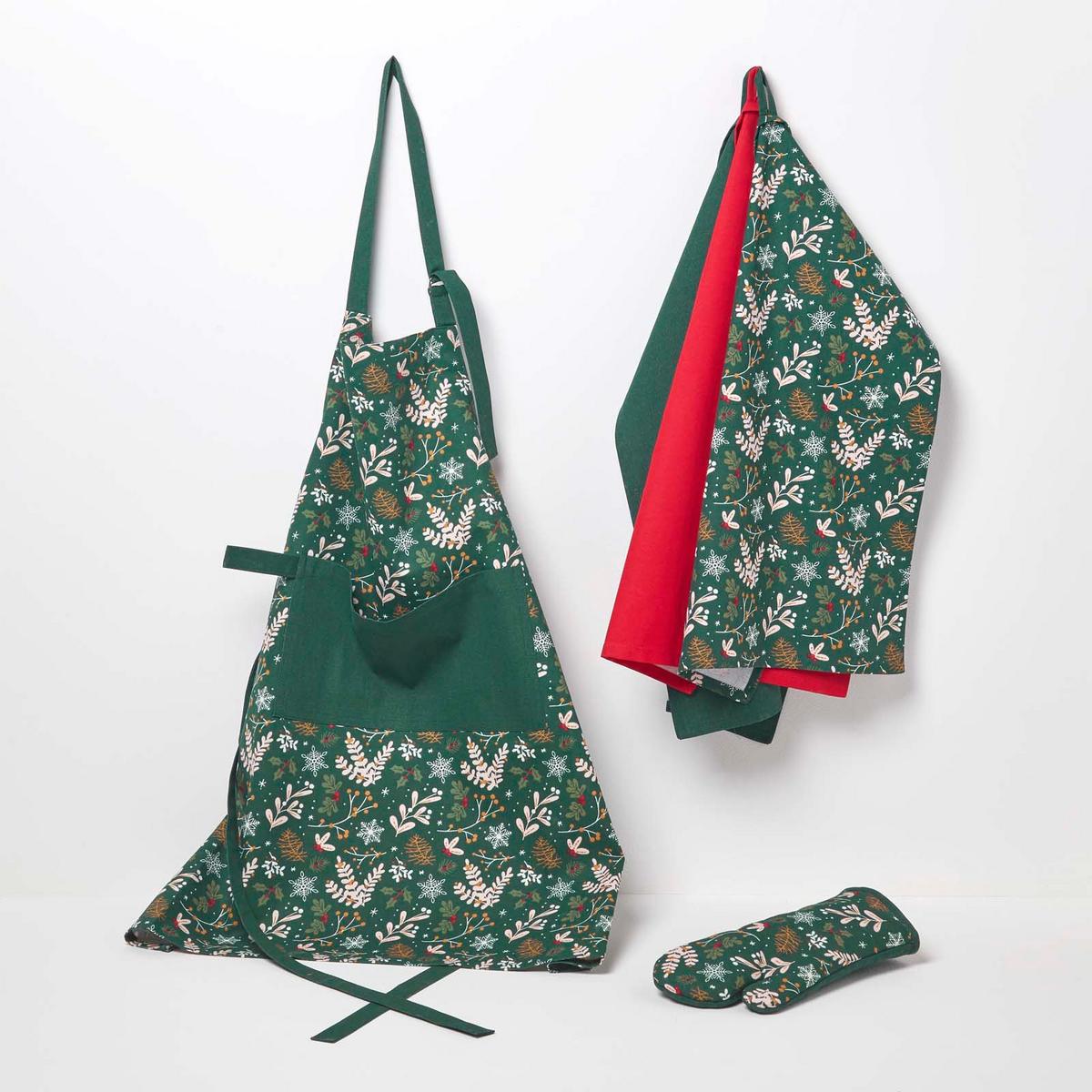GESCHIRRTÜCHER 3er-Set, Motiv Weihnachtswald, 100% Baumwolle - Grün, Textil (50/70cm) - Homescapes