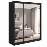 SCHWEBETÜRENSCHRANK Debra mit 3 Türen, 180/216/61 Schwarz mit Spiegel - Schwarz, Holzwerkstoff (180/216/61cm) - Beautysofa