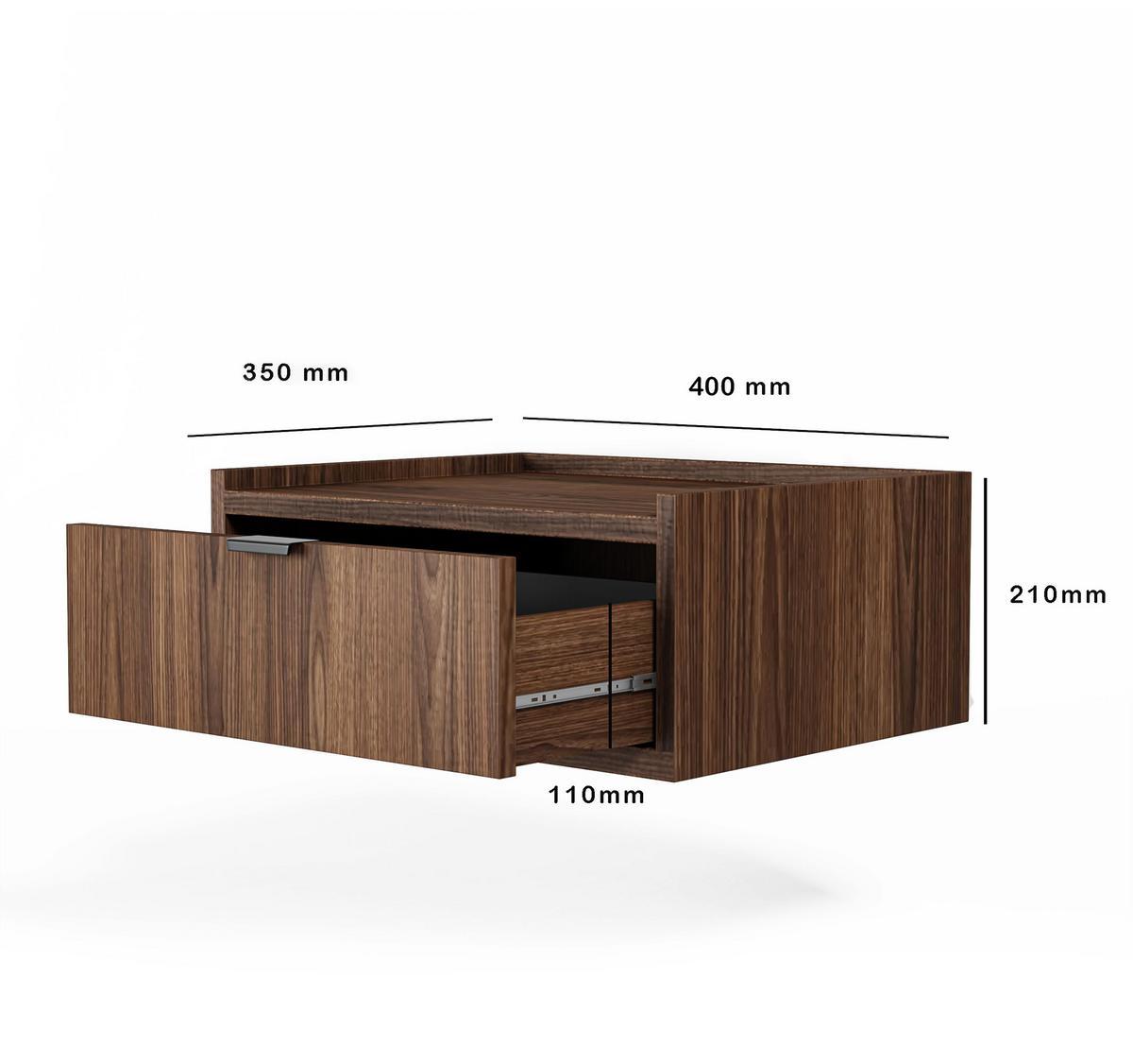 NACHTTISCH Nordiva 1S Warmia Walnut 40/21/35 cm – Hängend - Walnussfarben/Schwarz, Holzwerkstoff/Metall (40/21.5/35cm) - AX Living
