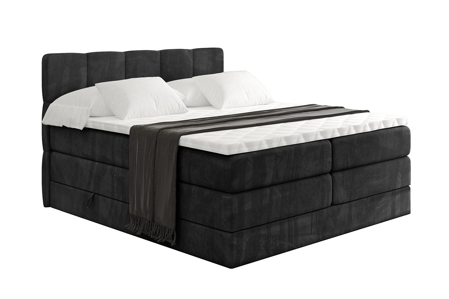 BOXSPRINGBETT mit Matratze H3|H4 und Lattenrost - LIRO KING-140x200 - Schwarz Casablanca - Schwarz, Holzwerkstoff (140/200cm) - ALTDECOR