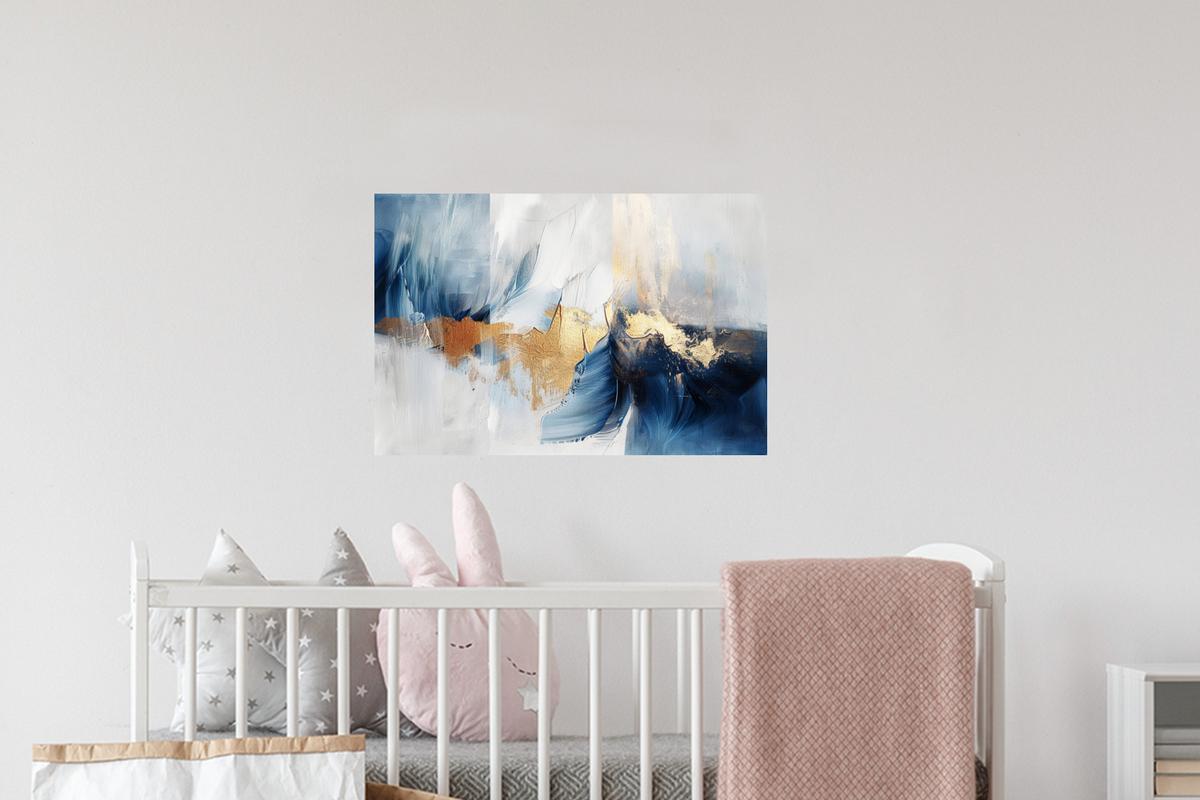 WANDTATTOO Gold - Blau - Aquarell - Kunst - Modern Deko Wohnzimmer 60x40 cm - Hellblau, Kunststoff (60/40/0.1cm) - MuchoWow