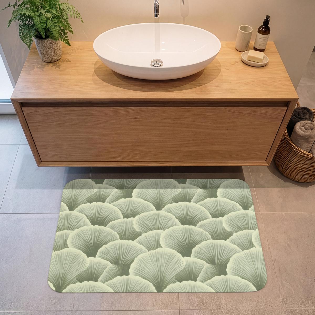 BADEMATTE Fächer - Blatt - Grün 90x60 cm - Pastellgrün, Textil (90/60cm) - OnlyWow