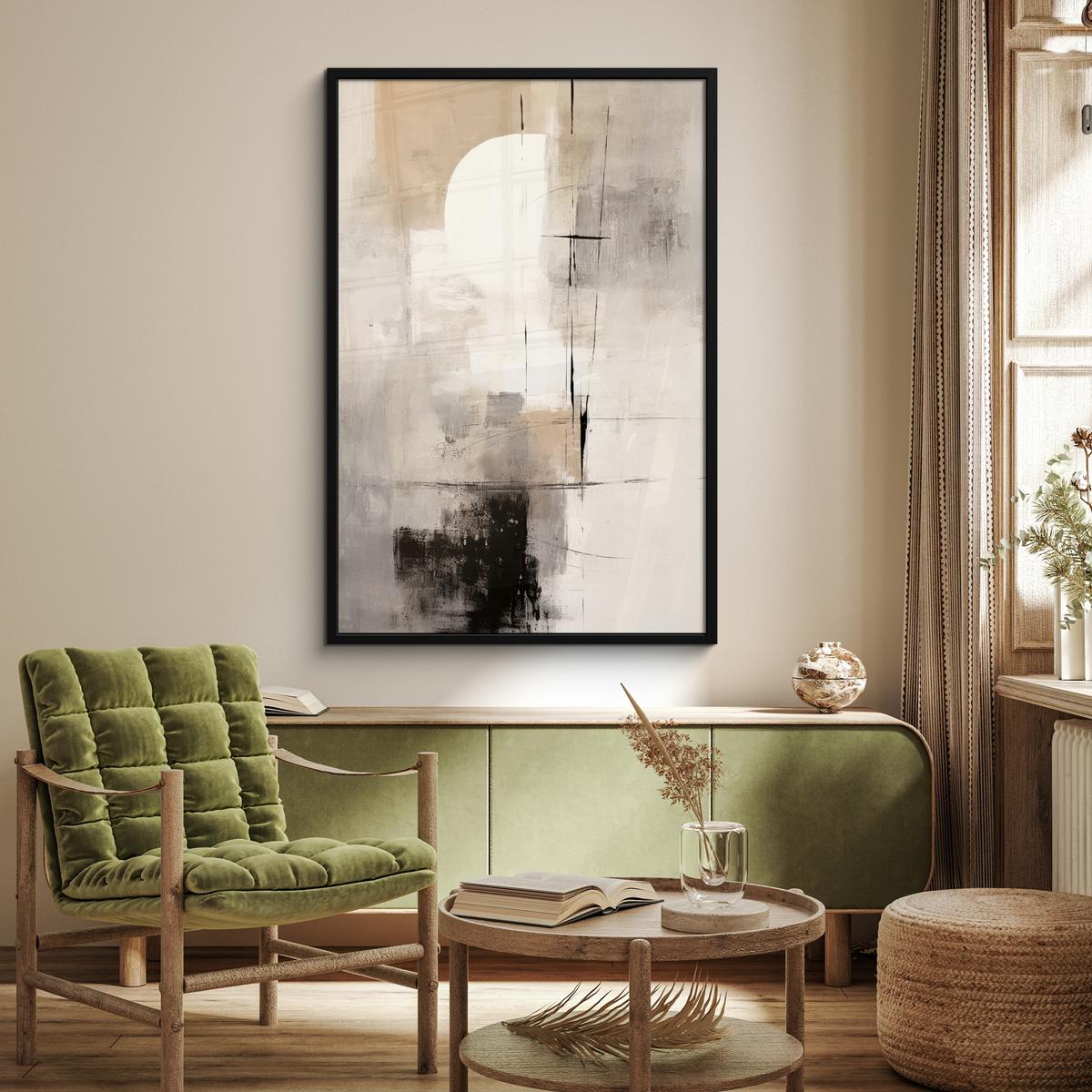 POSTER MIT RAHMEN Abstrakt - Kunst - Grau Bilderleiste 80x120 cm - Hellgrau, Papier (80/120cm) - MuchoWow