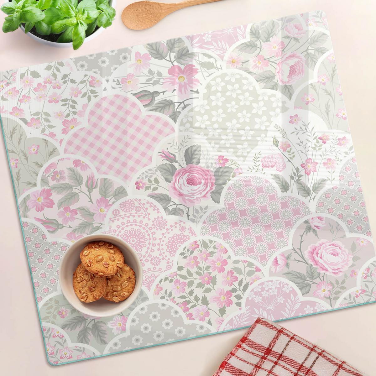 GLASPLATTE 60x52 cm Rosen und Ornamente - Pink, Glas (60/0.4/52cm) - TULUP