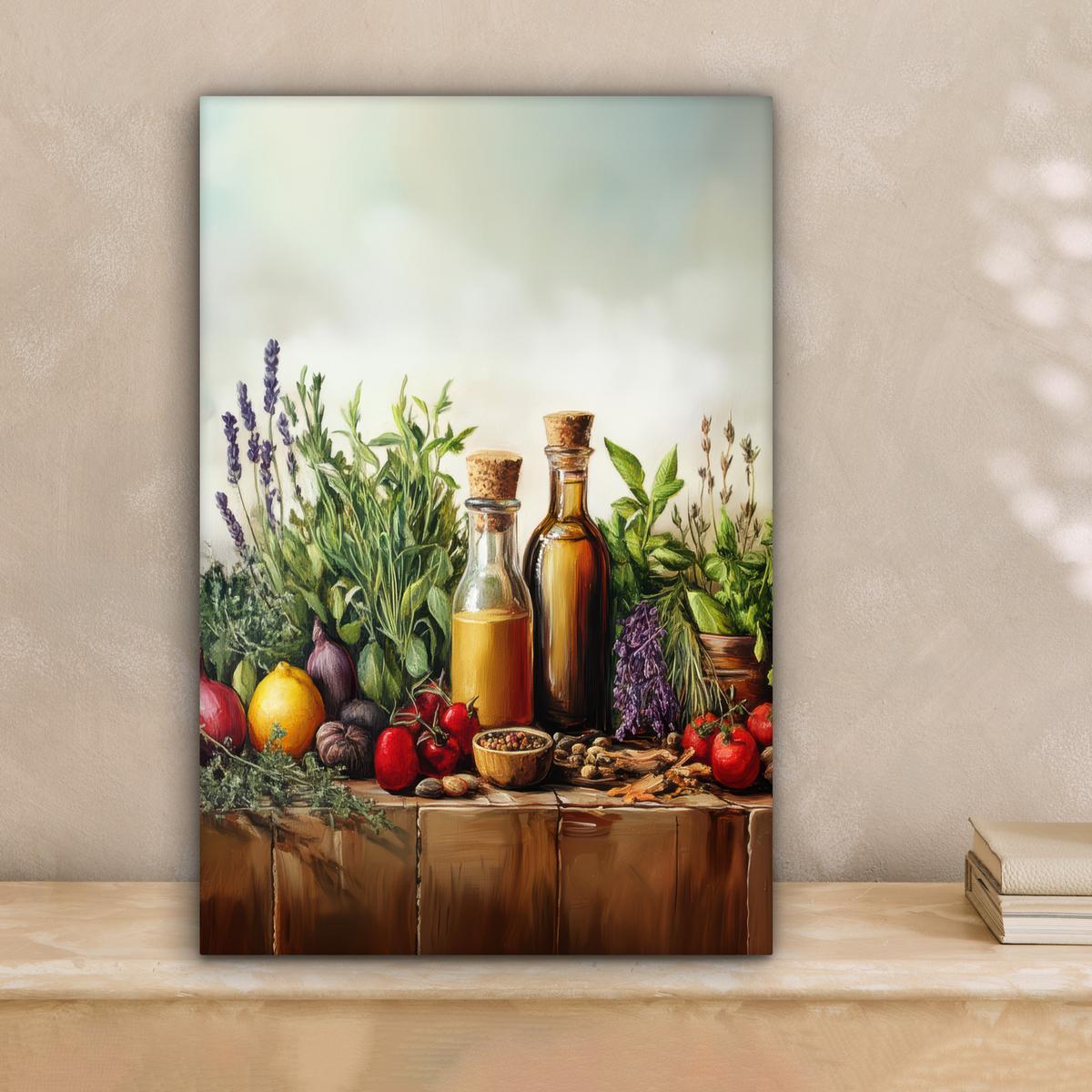 LEINWANDBILD Stilleben - Kräuter - Gewürze - Früchte - Farbenfroh Deko Wohnzimmer 20x30 cm - Grün, Textil (20/30cm) - MuchoWow