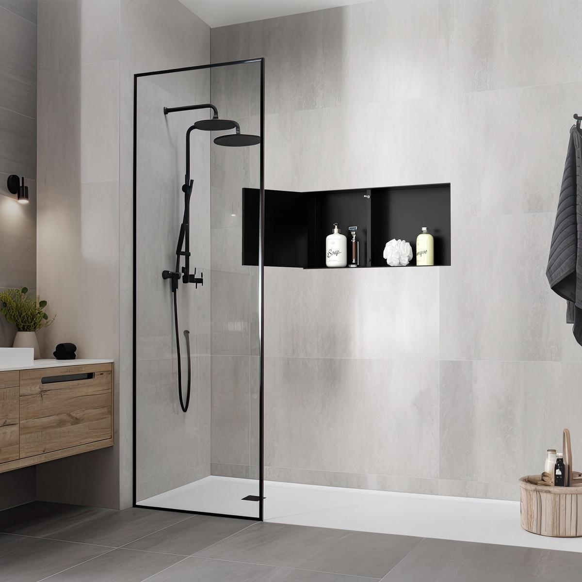 DUSCHNISCHE Edelstahl mit befliesbarer Tür Schwarz 25,5/55,5 cm - Schwarz, Metall (60/10/30cm) - LuxeBath