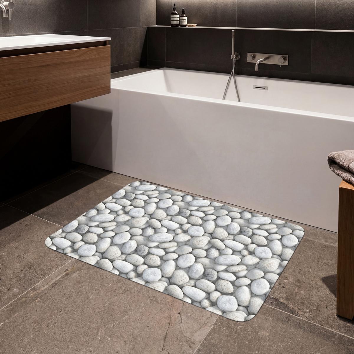 BADEMATTE Steine - Grau - Oval 90x60 cm - Hellgrau, Textil (90/60cm) - OnlyWow