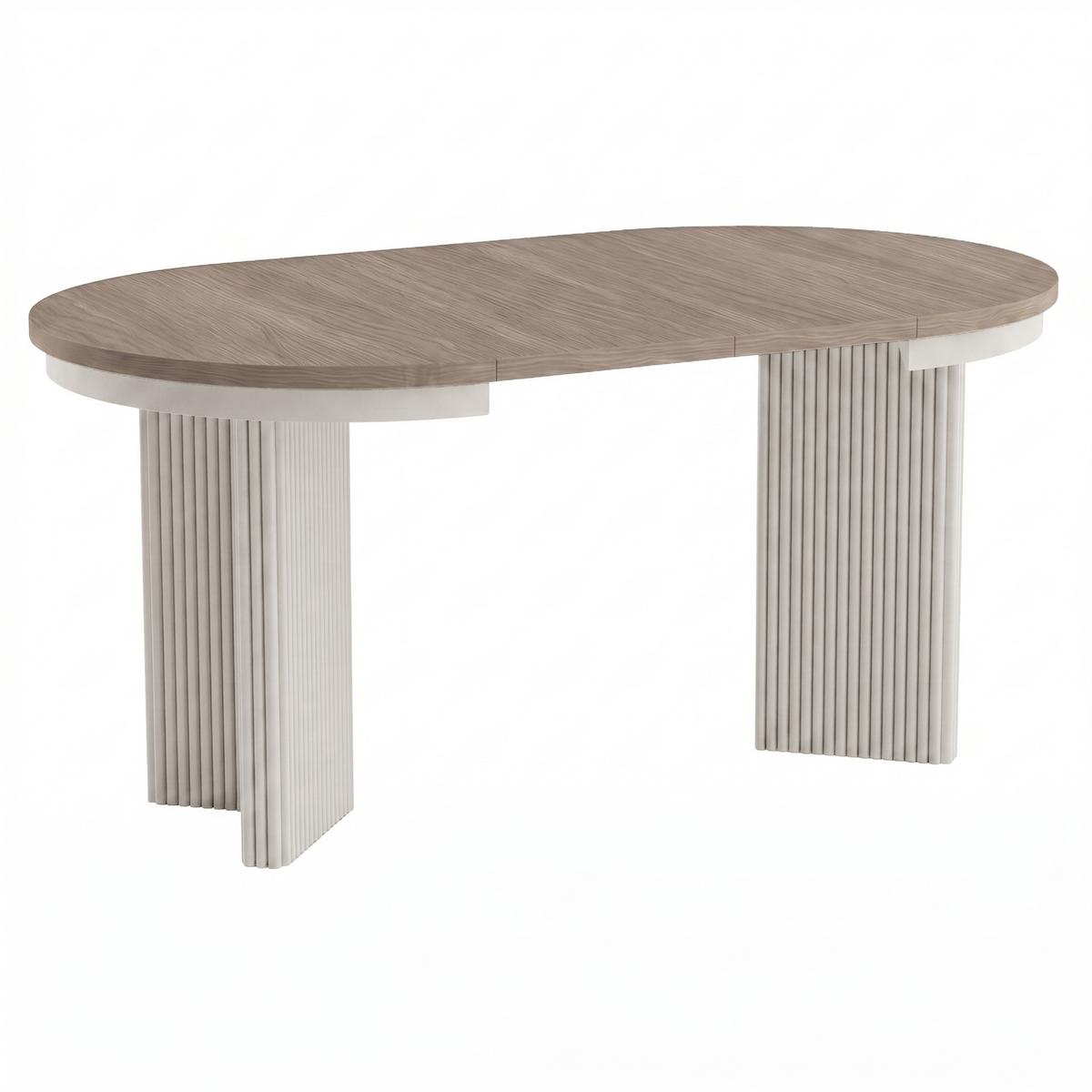 ESSTISCH Prestige runder Design-Tisch, ausziehbar Ø 100–180 cm, Walnuss+Kaschmir - Kaschmir/Walnussfarben, Metall (100/100/77cm) - Beautysofa