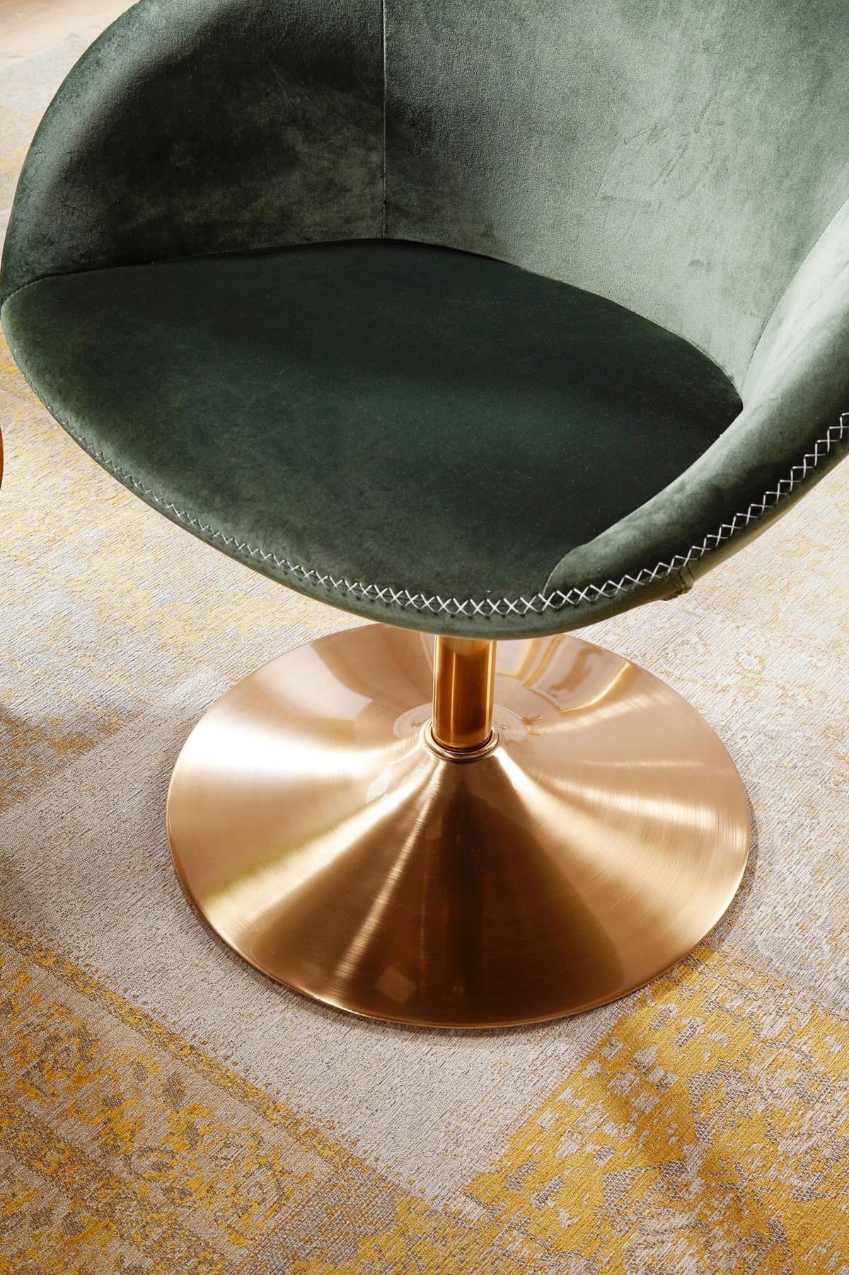 LOUNGESESSEL Samt mit 360° Drehfunktion, Grün 70x70x79 cm - Goldfarben/Grün, Textil/Metall (70/79/70cm) - KADIMA DESIGN