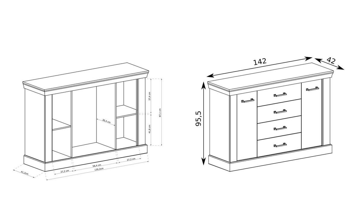 KOMMODE DESIO 142/95,5/42cm mit 4 Schubladen 2 Türen Braun - Braun, Holzwerkstoff (142/95.5/42cm) - MASSENO