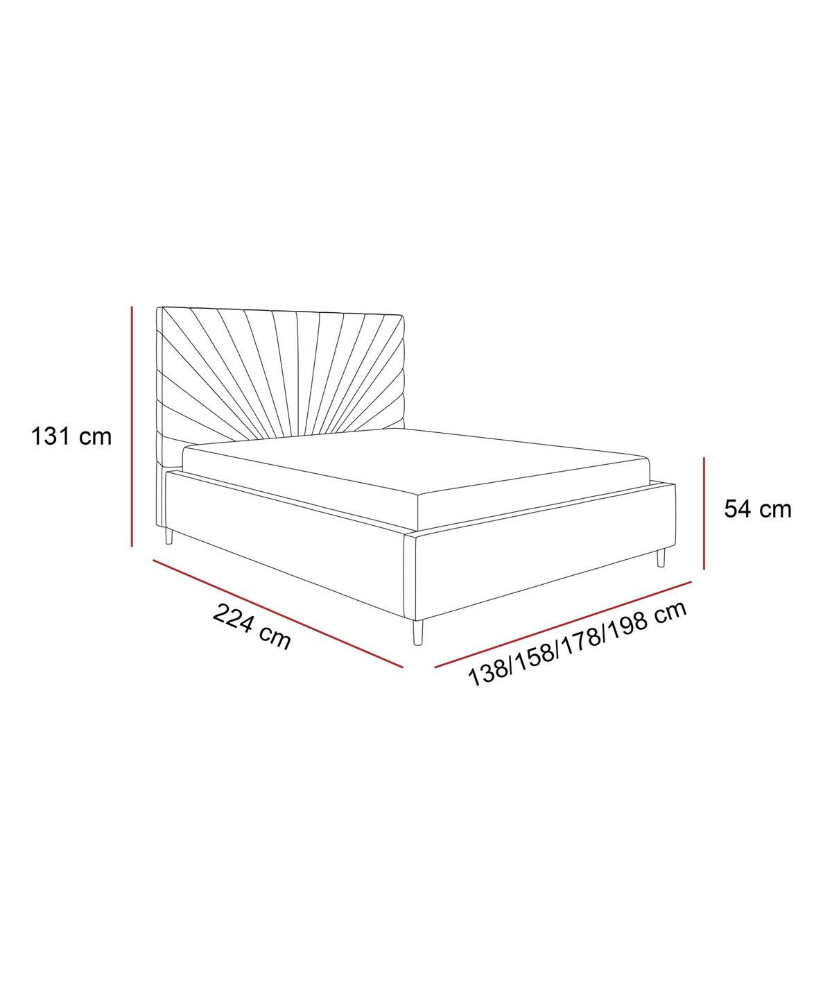 POLSTERBETT SUNNY 140x200 cm Jasmine 96, 34 Holzlatten, Kopfteil 131 cm - Grau, Textil (140/200cm) - Lookway