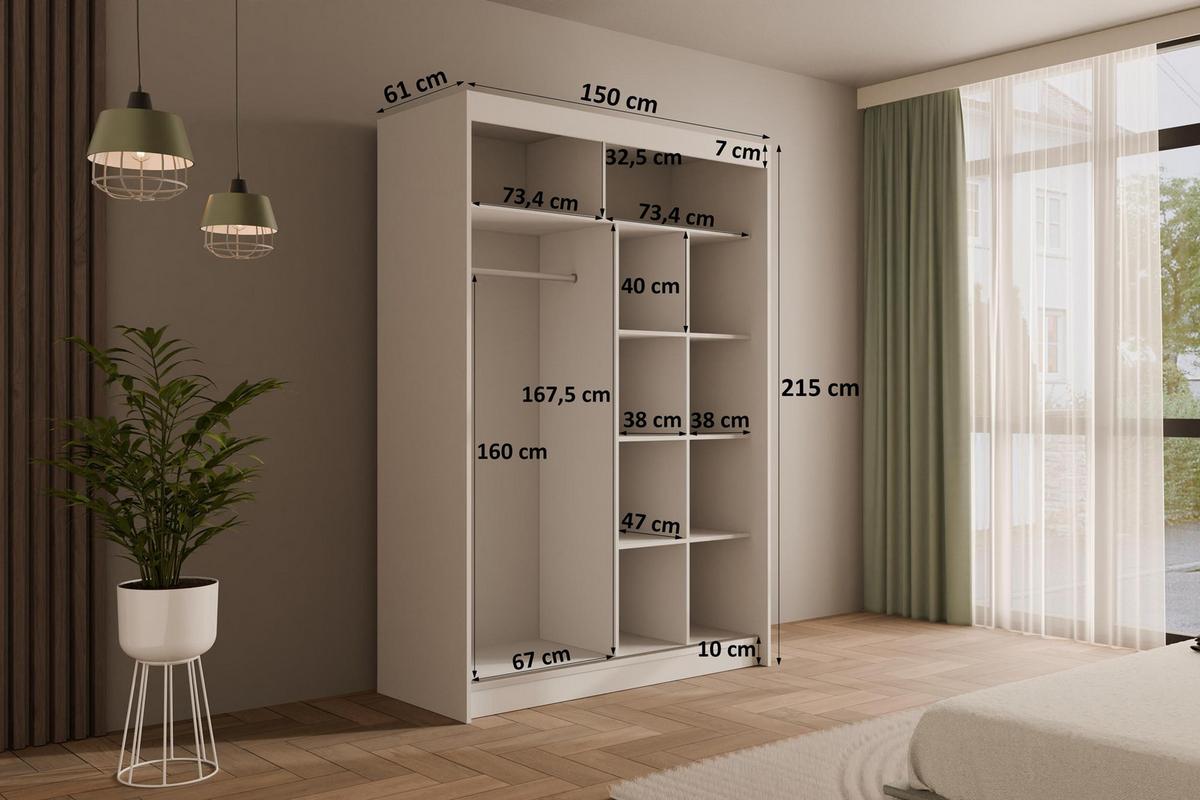 KLEIDERSCHRANK PEKA - 150 cm - Weiß|Grau - Weiß/Grau, Holzwerkstoff (150/215/61cm) - ALTDECOR
