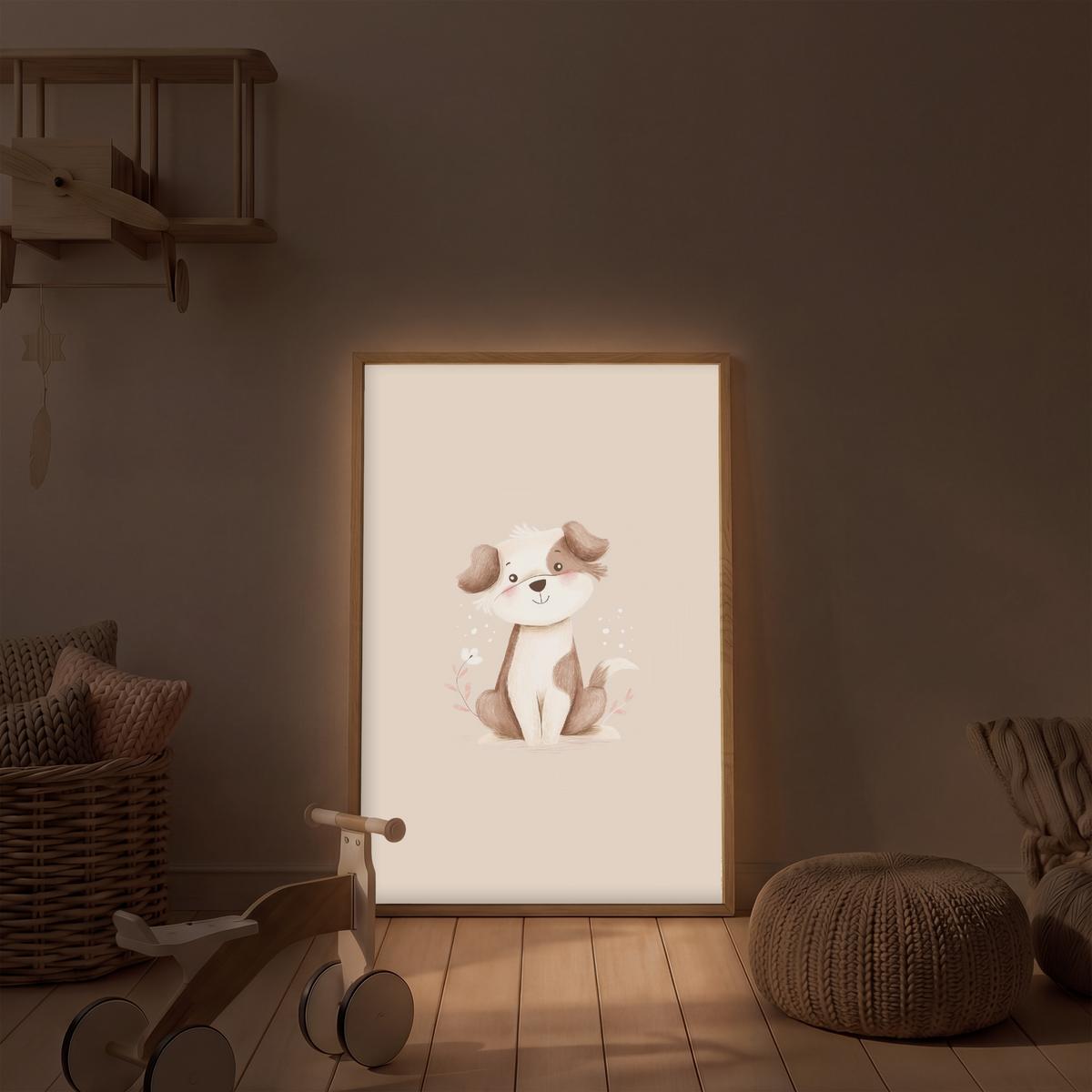 WANDLEUCHTE MIT AKKU Hund - Gefleckt - Braun 70x100 cm - Beige, Holzwerkstoff (70/100/8cm) - OnlyWow