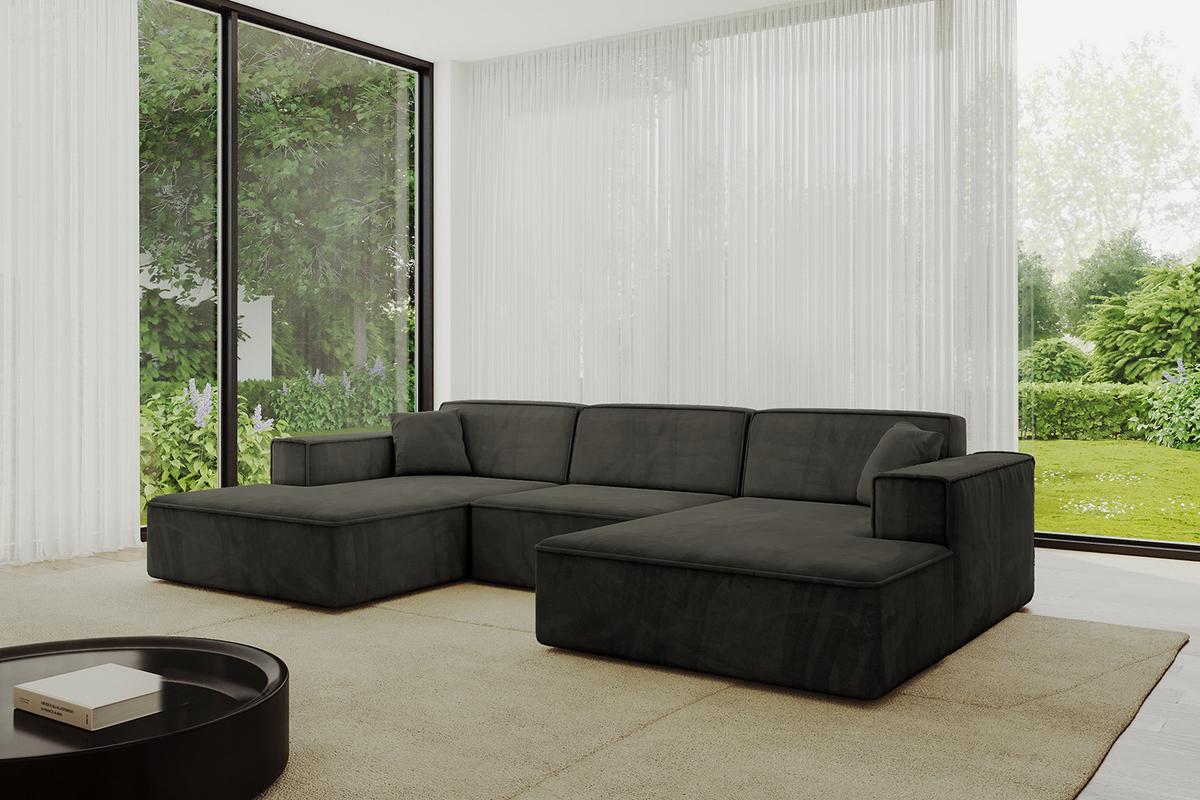 WOHNLANDSCHAFT IREA-U1-v4 - 301x165x77 cm Schwarz - Schwarz, Holzwerkstoff/Textil (301/77/165cm) - ALTDECOR