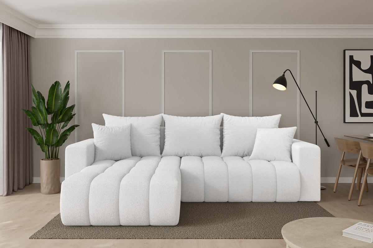 ECKSOFA mit Schlaffunktion Ottomane Links MILA-L-v1 277x195x86 Weiß Bouclé - Schwarz/Weiß, Holzwerkstoff/Kunststoff (277/194cm) - ALTDECOR