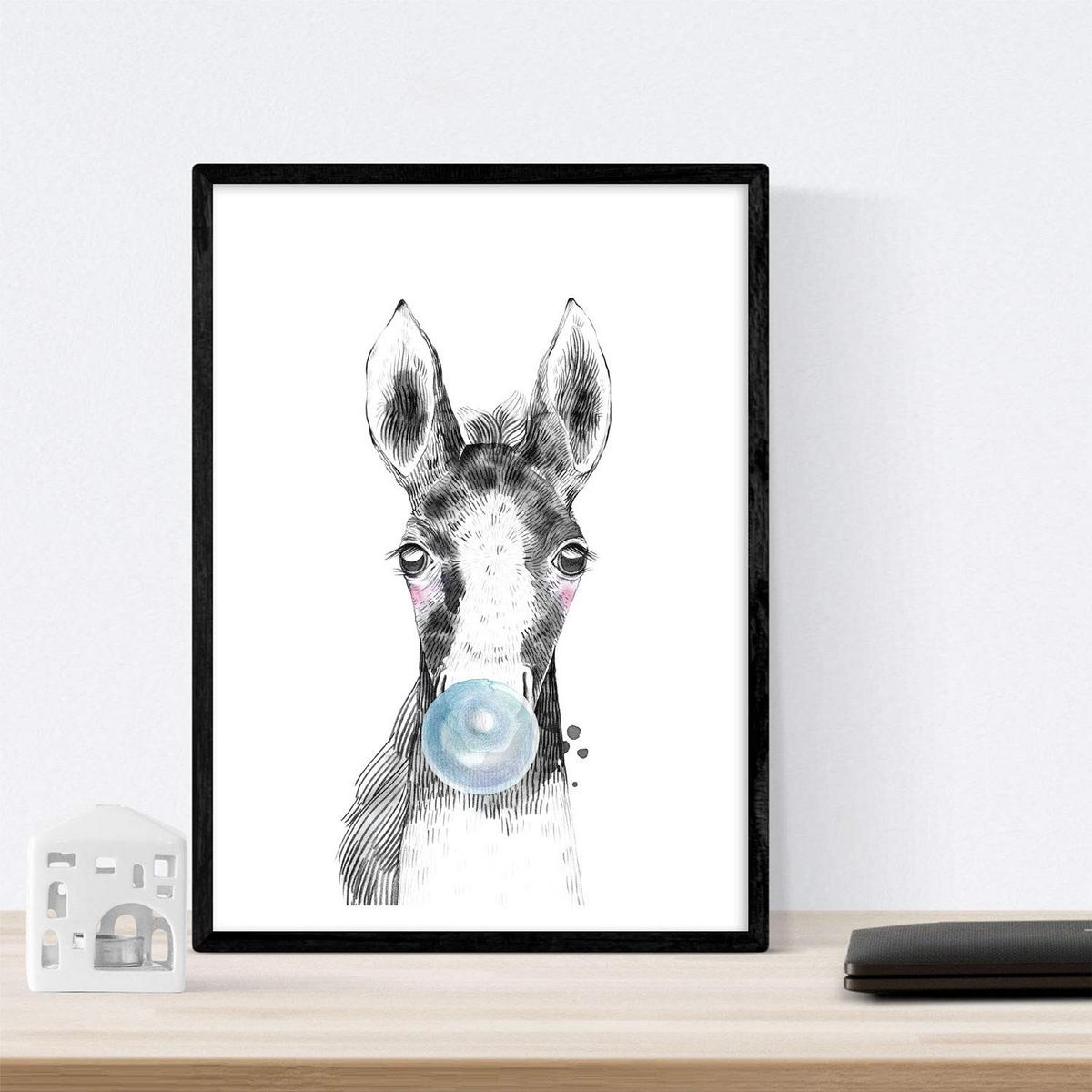 POSTER Set Mit 6 Tiere Babys Mit Kaugummi Zebra Rino Deer Kuhpferd Und Flamme A4 Rahmenlos - Klar, Papier (29/3cm) - Nacnic