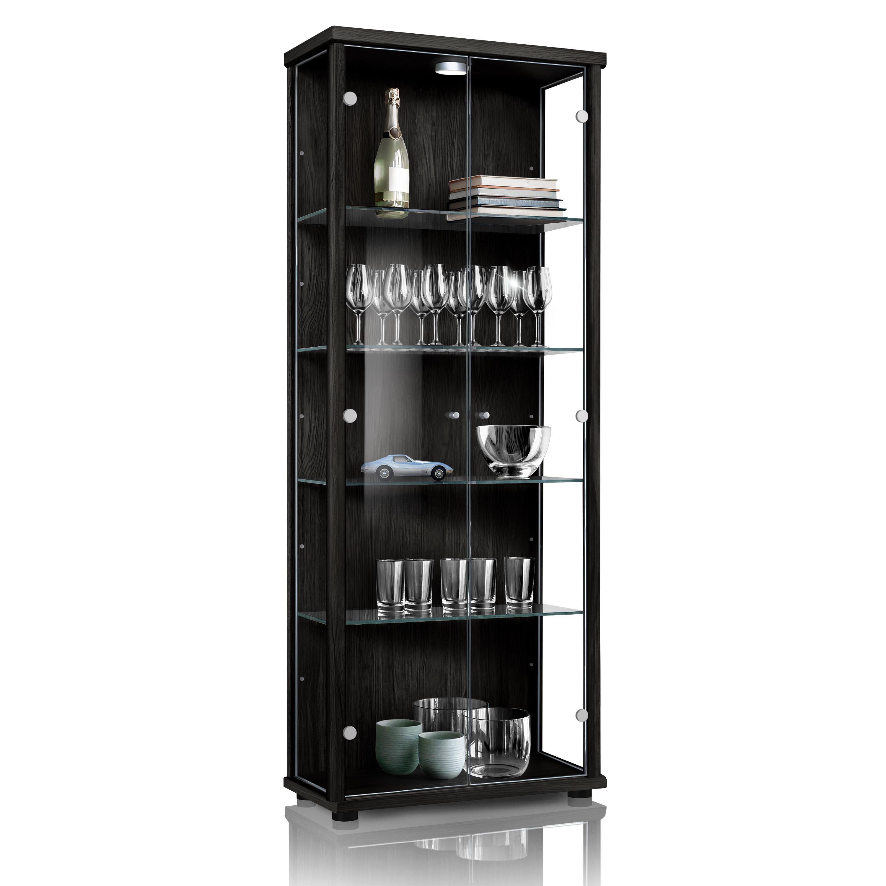 VITRINE 33/67/176 cm mit LED & 4 höhenverstellbaren Glasböden - Transparent/Silberfarben, Glas/Holzwerkstoff (67/176/33cm) - K-Möbel