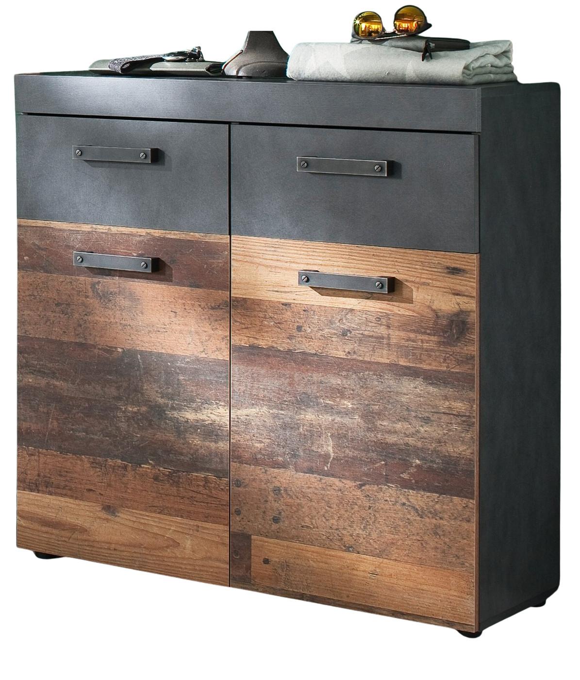 SCHUHSCHRANK Used Wood Vintage mit grau, Flurkommode 90 x 89 cm - Silberfarben/Schwarz, Holzwerkstoff/Kunststoff (90/89/34cm) - Top.Furn