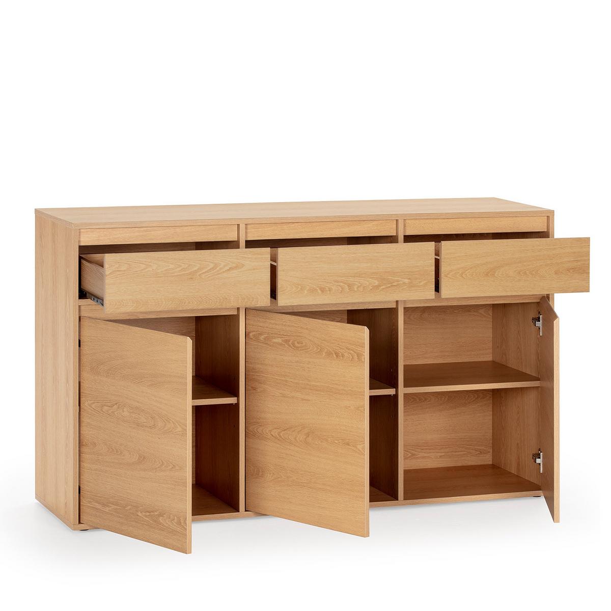 SIDEBOARD Tori 3 Türen 3 Schubladen, Eichenfarbe - Honigeiche, Holzwerkstoff (140/81/40cm)
