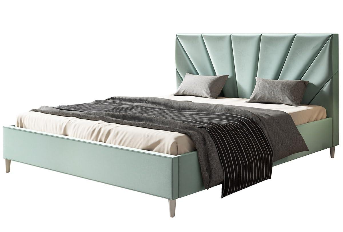 POLSTERBETT LUX Denver mit Kopfteil, 180 x 200 cm, Doppelbett mit Lattenrost aus Holz, Velourstoff Hellgrün, Füße in Farbe: Weiß - Hellgrün, Holz/Textil (180/200cm) - Alpi-Möbel