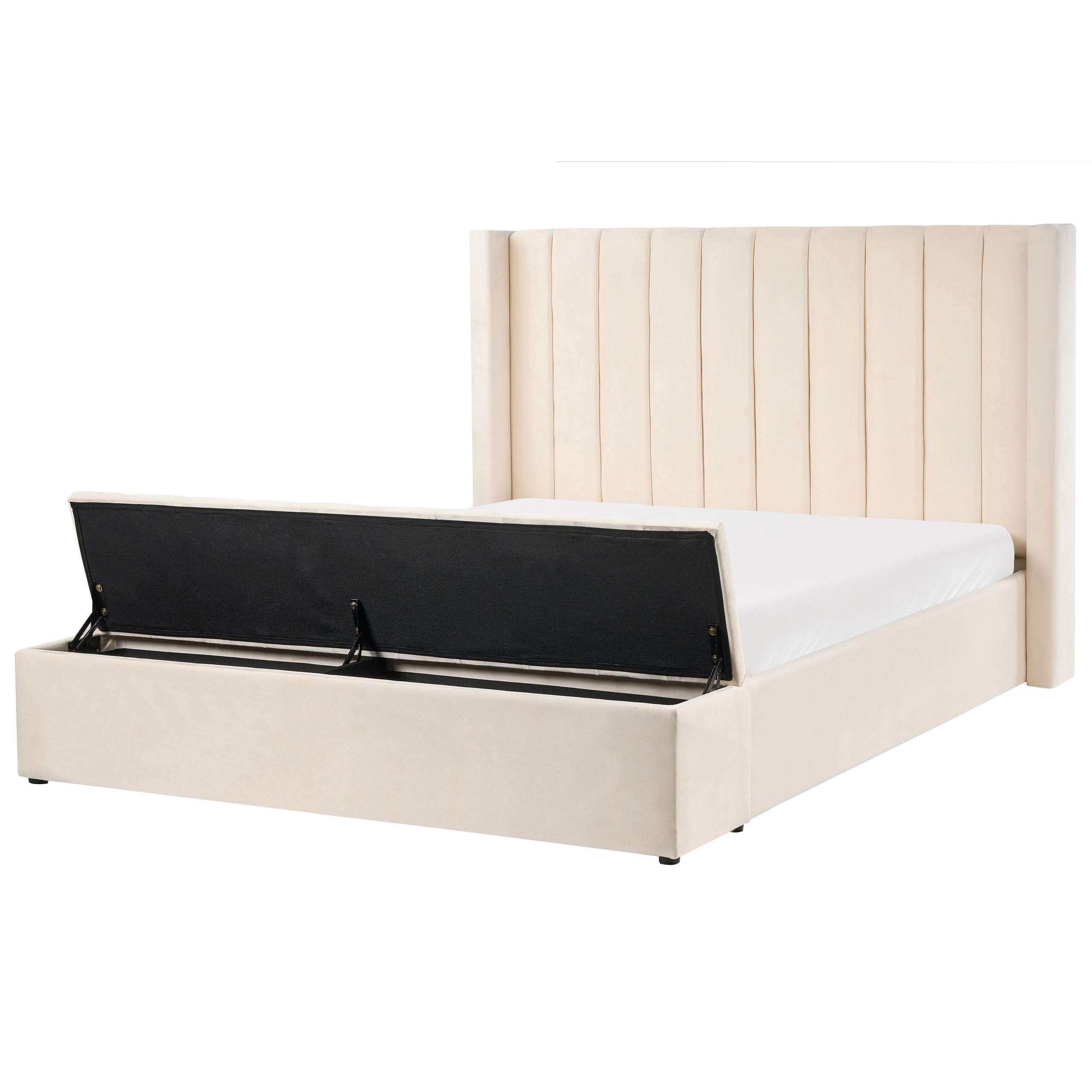 BETT mit Stauraum bank160/200 cm Samtstoff Cremeweiß Noyers - Creme, Textil (160/200cm) - Beliani