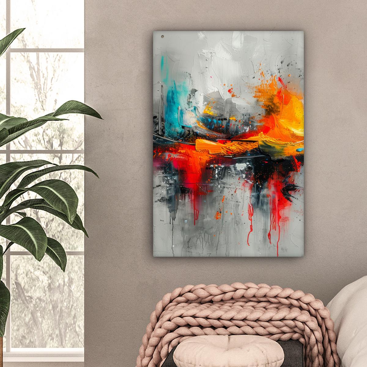 LEINWANDBILD Moderne Kunst - Orange - Grau - Abstrakt Wanddeko Schlafzimmer 60x90 cm - Hellgrau, Textil (60/90cm) - MuchoWow