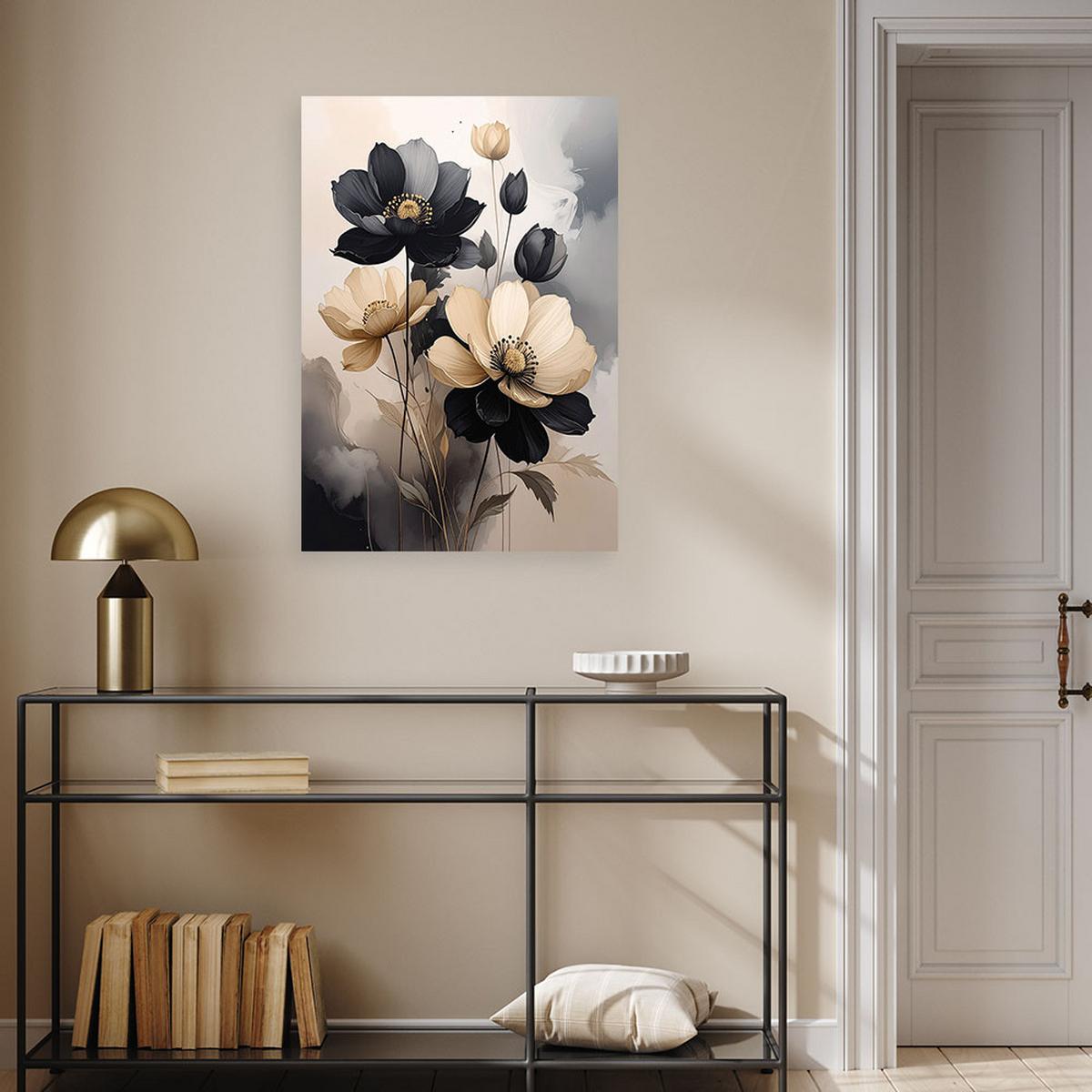 LEINWANDBILD, Beigefarbene und schwarze Blumen Botanik - Beige, Textil (80/120cm) - Feeby