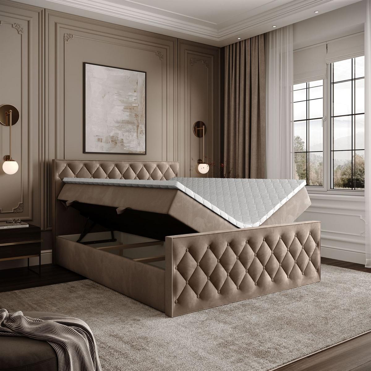 BOXSPRINGBETT INEZ II mit Bettkasten mit Topper 140x200 cm Royal Velvet 176 - Beige, Textil - Lookway