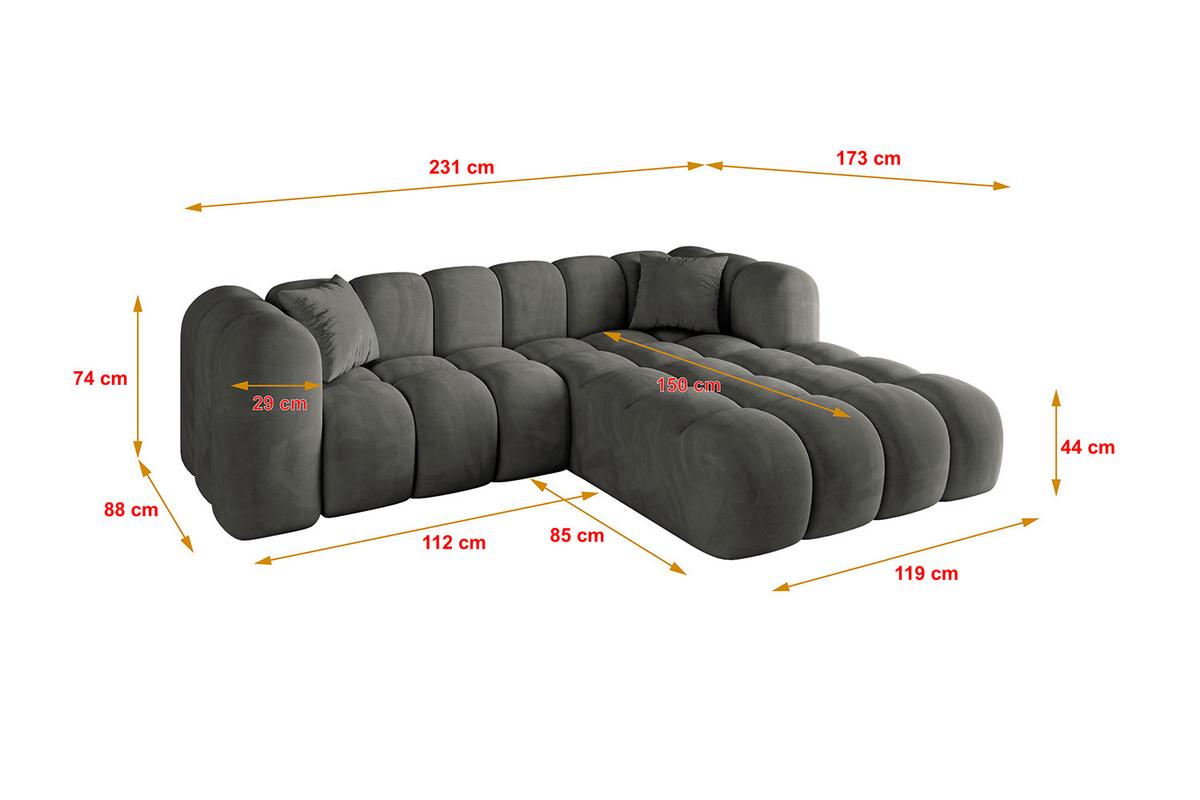 ECKSOFA Ottomane Rechts OLEA-L1 - 231x173x74 cm Anthrazit - Anthrazit/Schwarz, Holzwerkstoff/Kunststoff (231/173cm) - ALTDECOR