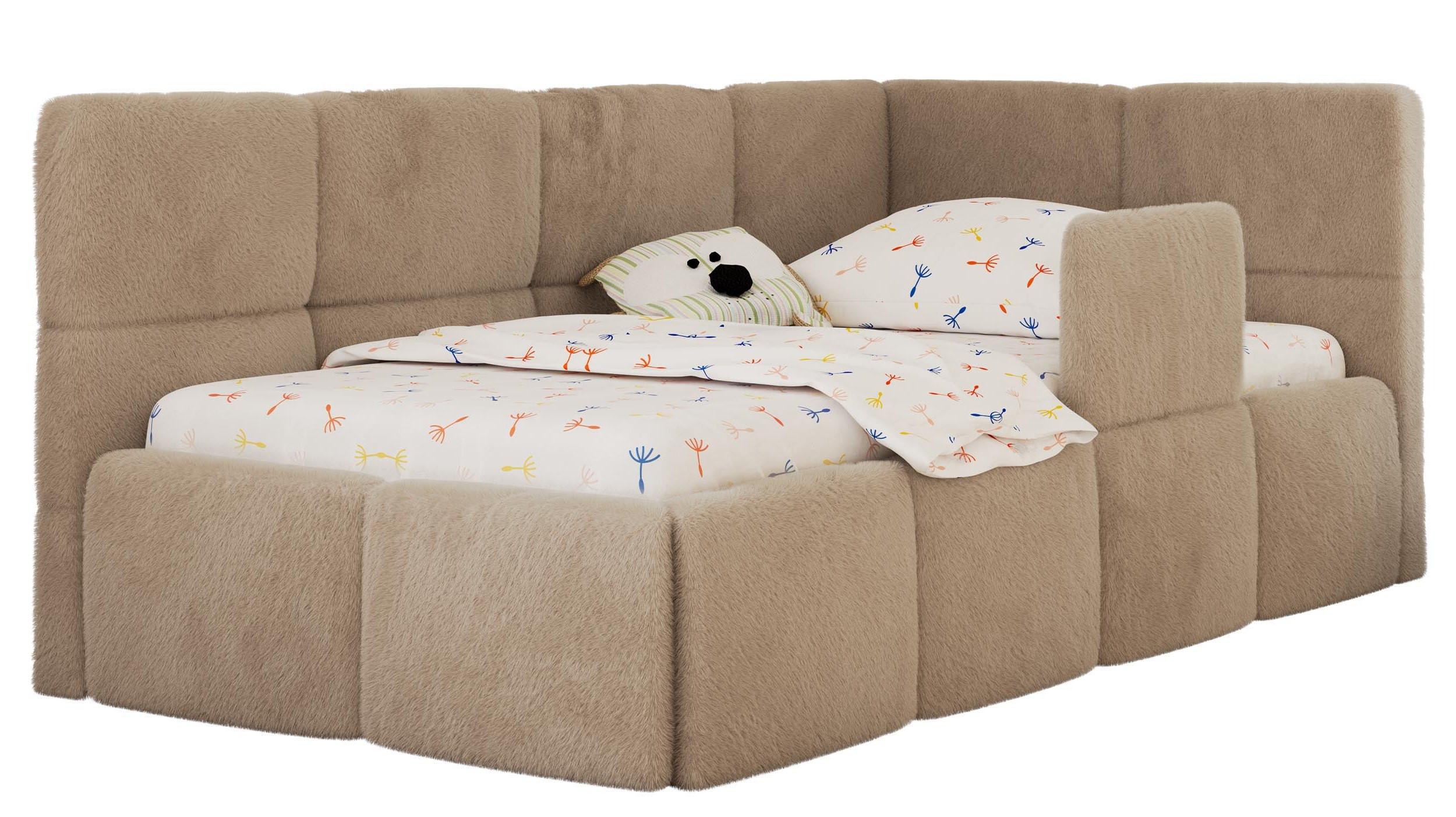POLSTERBETT ARVO ALTA 90/200 - Beige Plüsch - Multitaschenfederkernmatratze - Rechts - Beige, Textil (90/200cm) - MKS