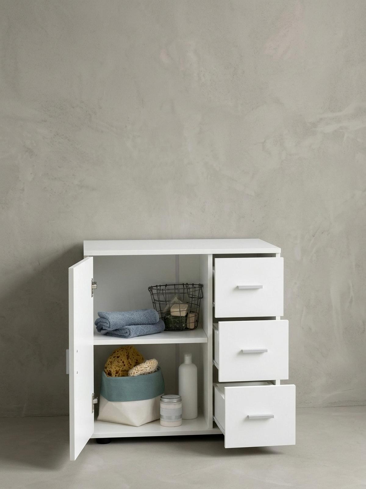 BADSCHRANK Weiß 60x65,5x33 cm mit großem Stauraum in matter Ausführung - Schwarz/Weiß, Holz (60/66/33cm) - KADIMA DESIGN