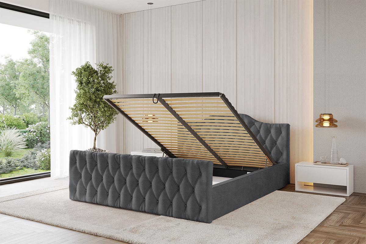 POLSTERBETT mit Bettkasten, Fußteil und Lattenrost, Boxbett mit Matratze H3/H4 - FALIO-Z-V1 120x200 Dunkelgrau - Anthrazit, Holzwerkstoff/Textil (120/200cm) - ALTDECOR