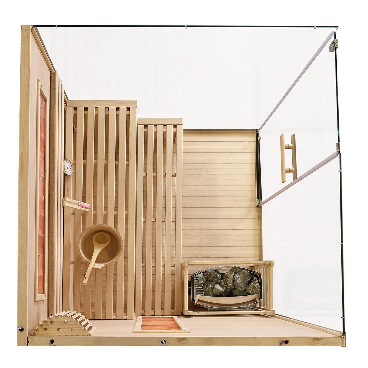 SAUNA Vantaa 175 x 140 cm mit 8 kW Saunaofen - Schwarz, Holz (140/200/175cm) - Artsauna