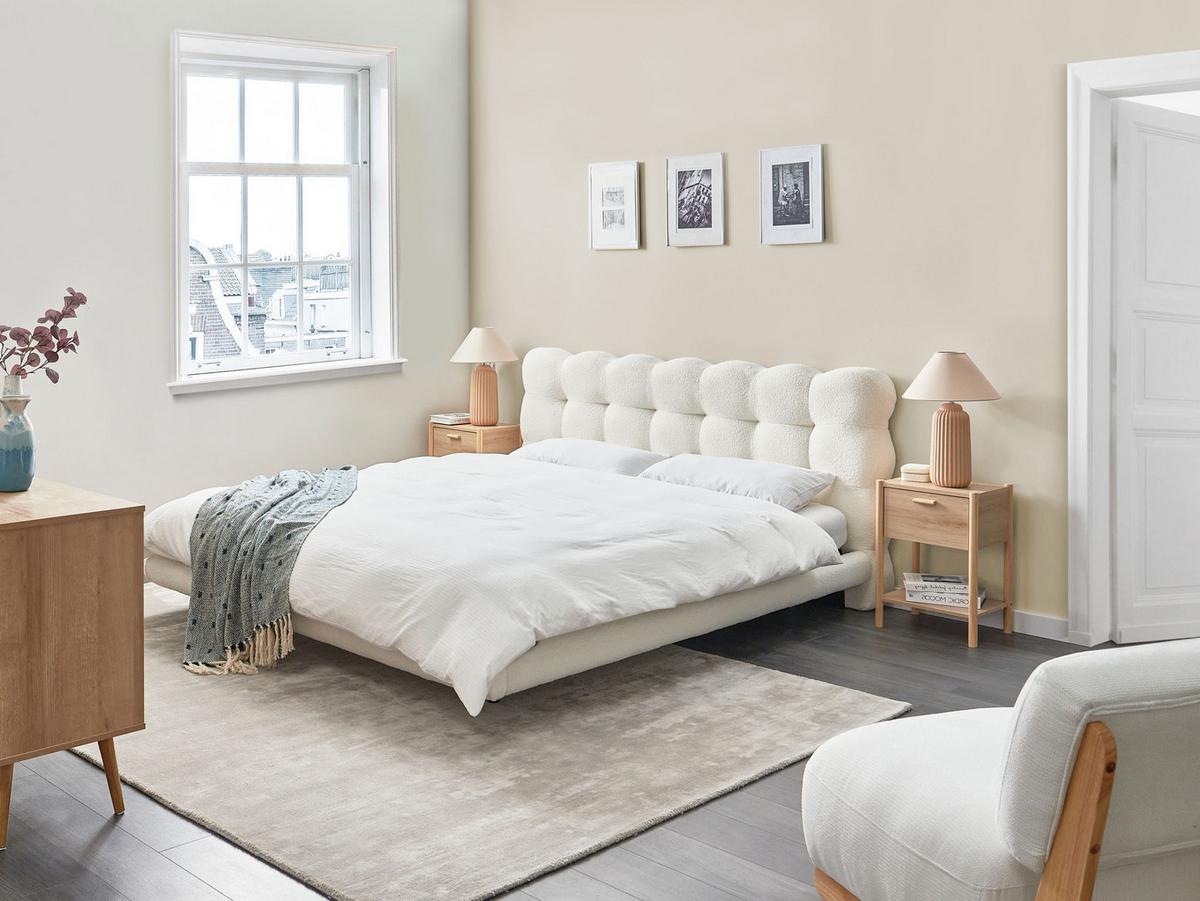 BETT mit Lattenrost 180/200 cm Bouclé Cremeweiß Soulisse - Creme, Textil (180/200cm) - Beliani